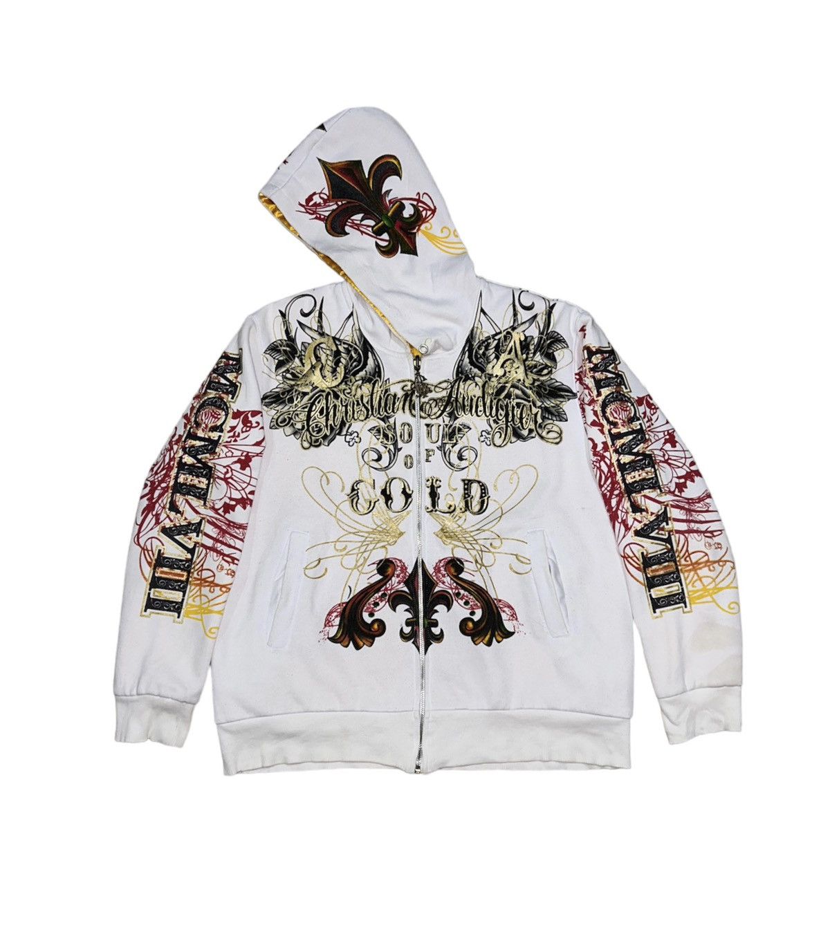image of Avant Garde x Christian Audigier “Soul Of Gold” Hoodie in White, Men's (Size Medium)