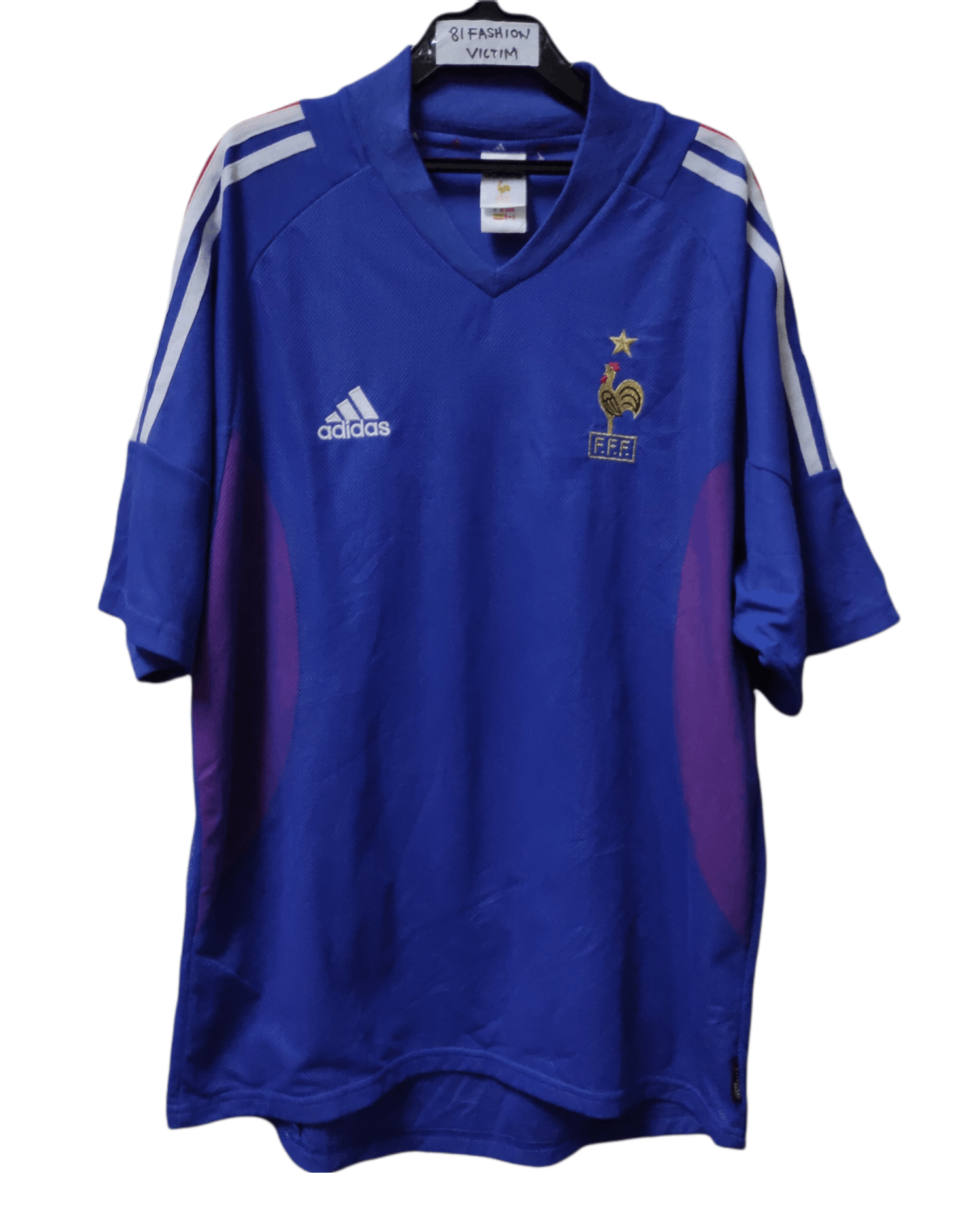 image of Adidas France Vintage 2002 Zinedine Zidane Era Jersey in Blue, Men's (Size Large)