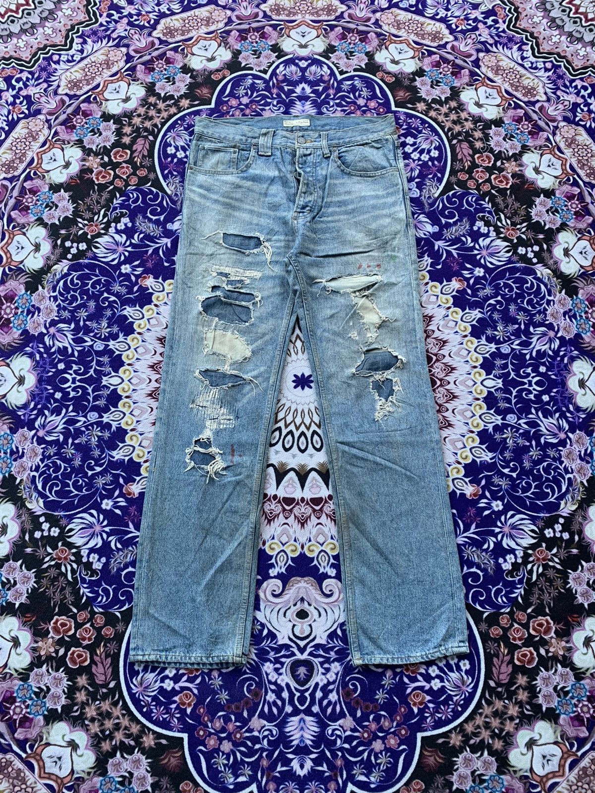Japanese Brand Bonds & Peace Custom Distressed Denim Size US 33 - 1 Thumbnail