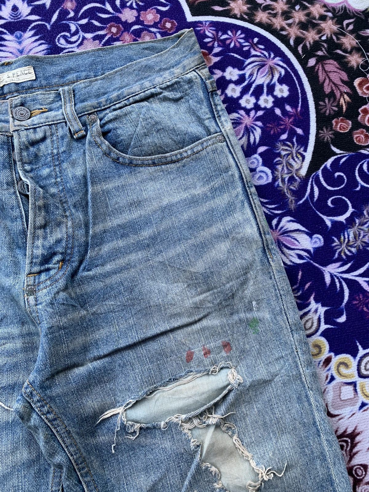 Japanese Brand Bonds & Peace Custom Distressed Denim Size US 33 - 4 Thumbnail