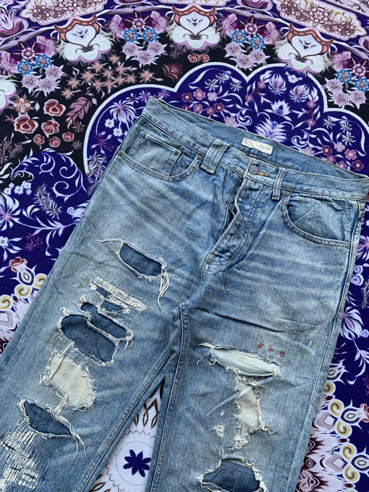 Japanese Brand Bonds & Peace Custom Distressed Denim Size US 33 - 3 Thumbnail