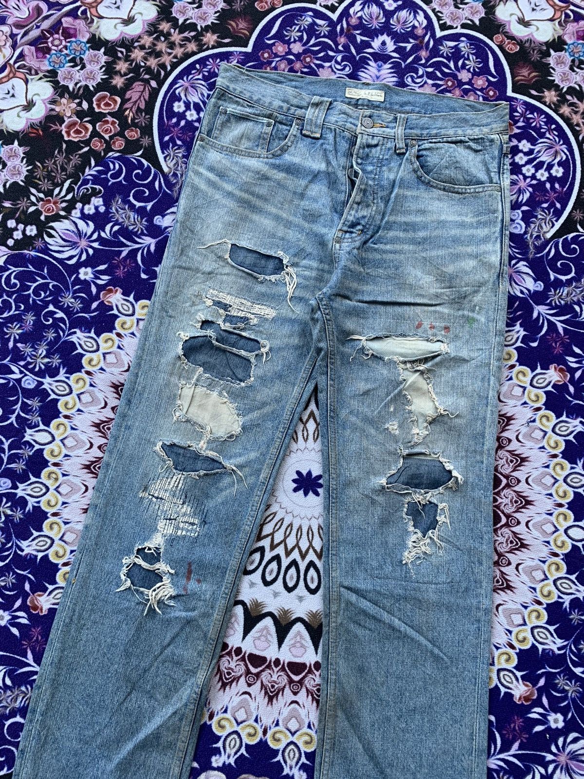Japanese Brand Bonds & Peace Custom Distressed Denim Size US 33 - 2 Thumbnail