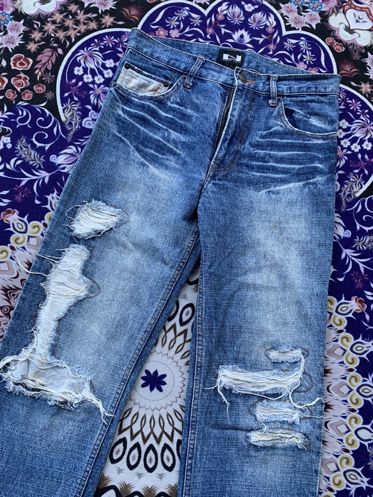 Japanese Brand Nylaus Crew Distressed Denim Size US 32 / EU 48 - 4 Thumbnail