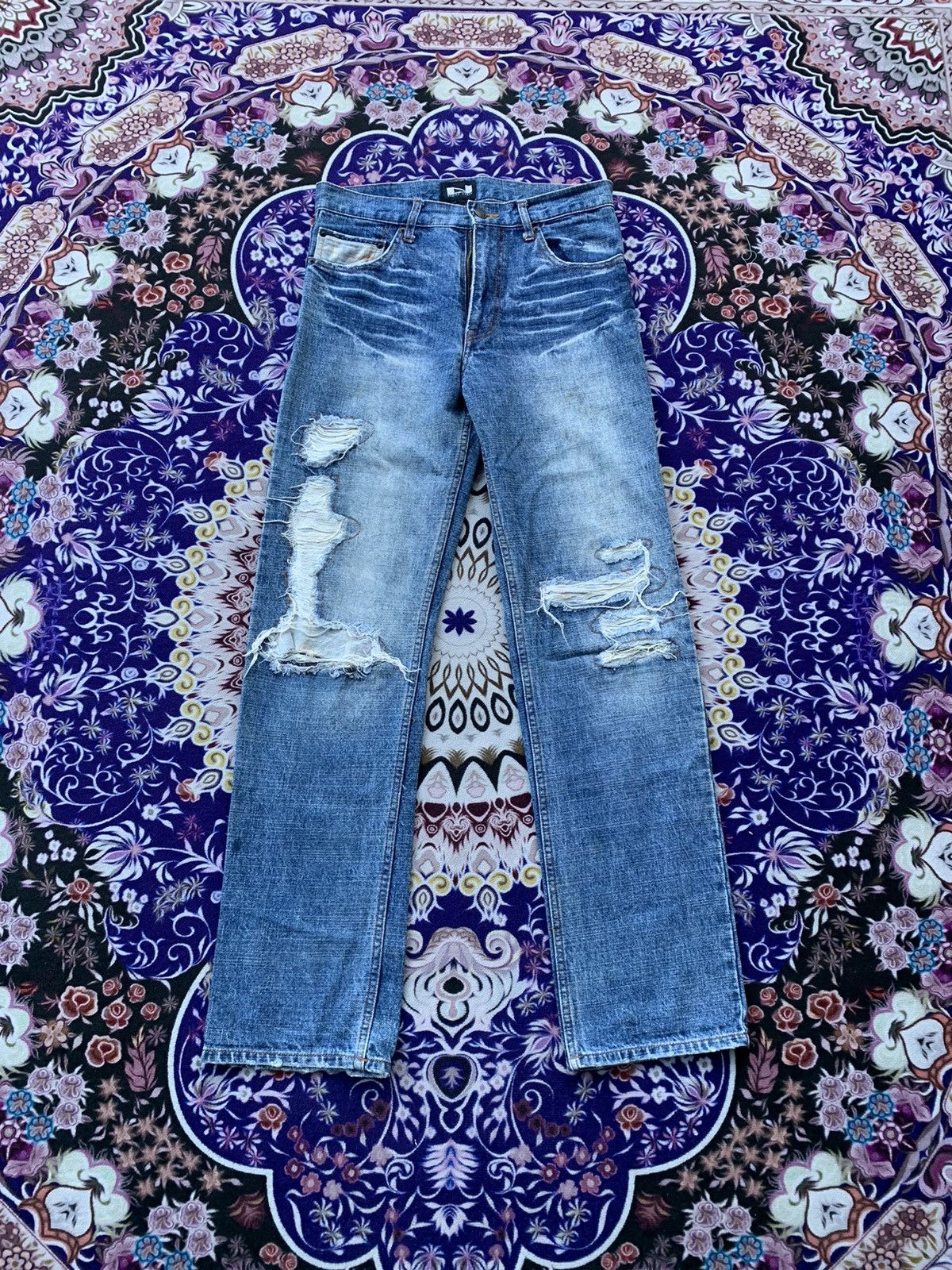 Japanese Brand Nylaus Crew Distressed Denim Size US 32 / EU 48 - 1 Thumbnail