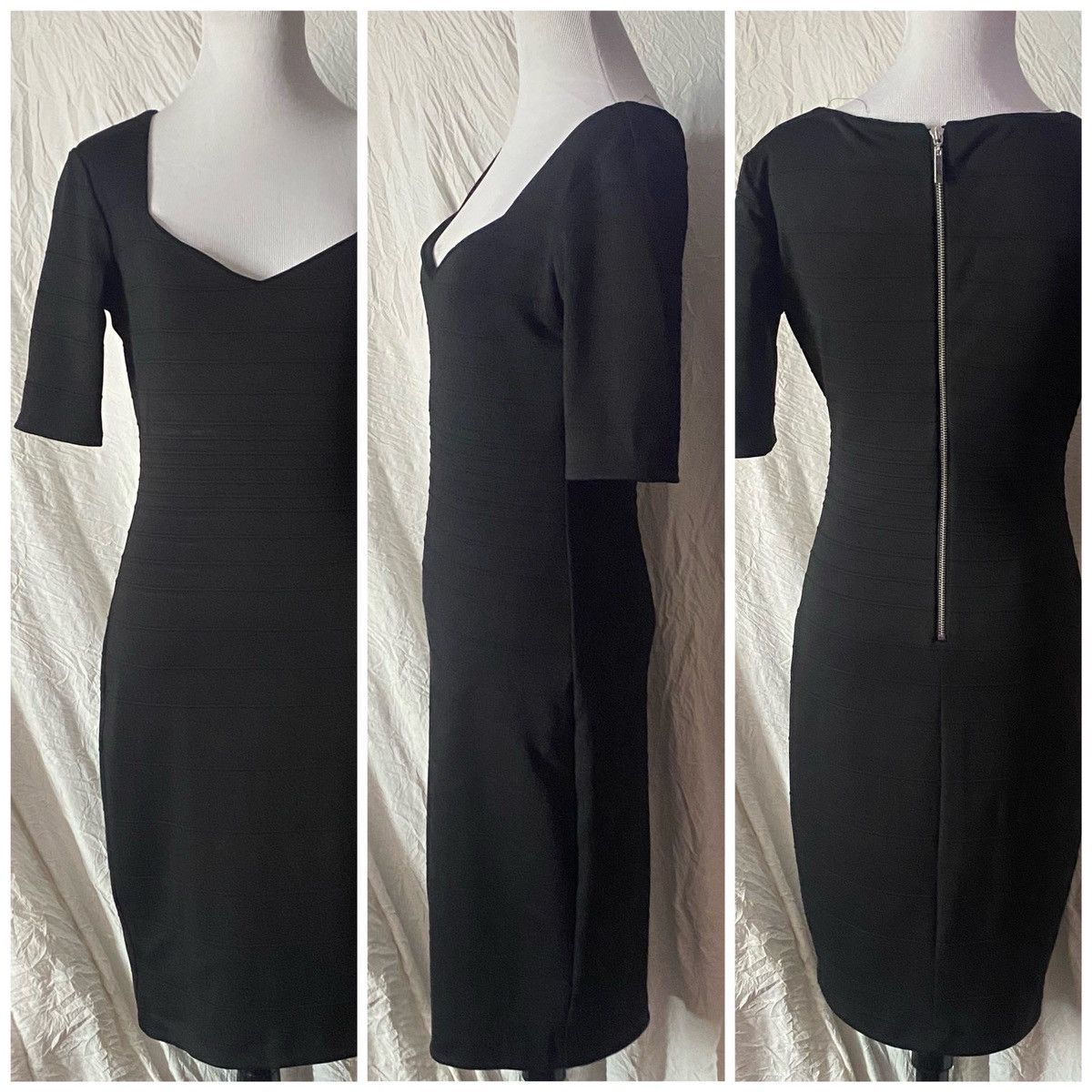 Nordstrom Bisou Bisou, Retro, Basic, Black, 3/4 Sleeves, Midi Dress Size S / US 4 / IT 40 - 3 Thumbnail