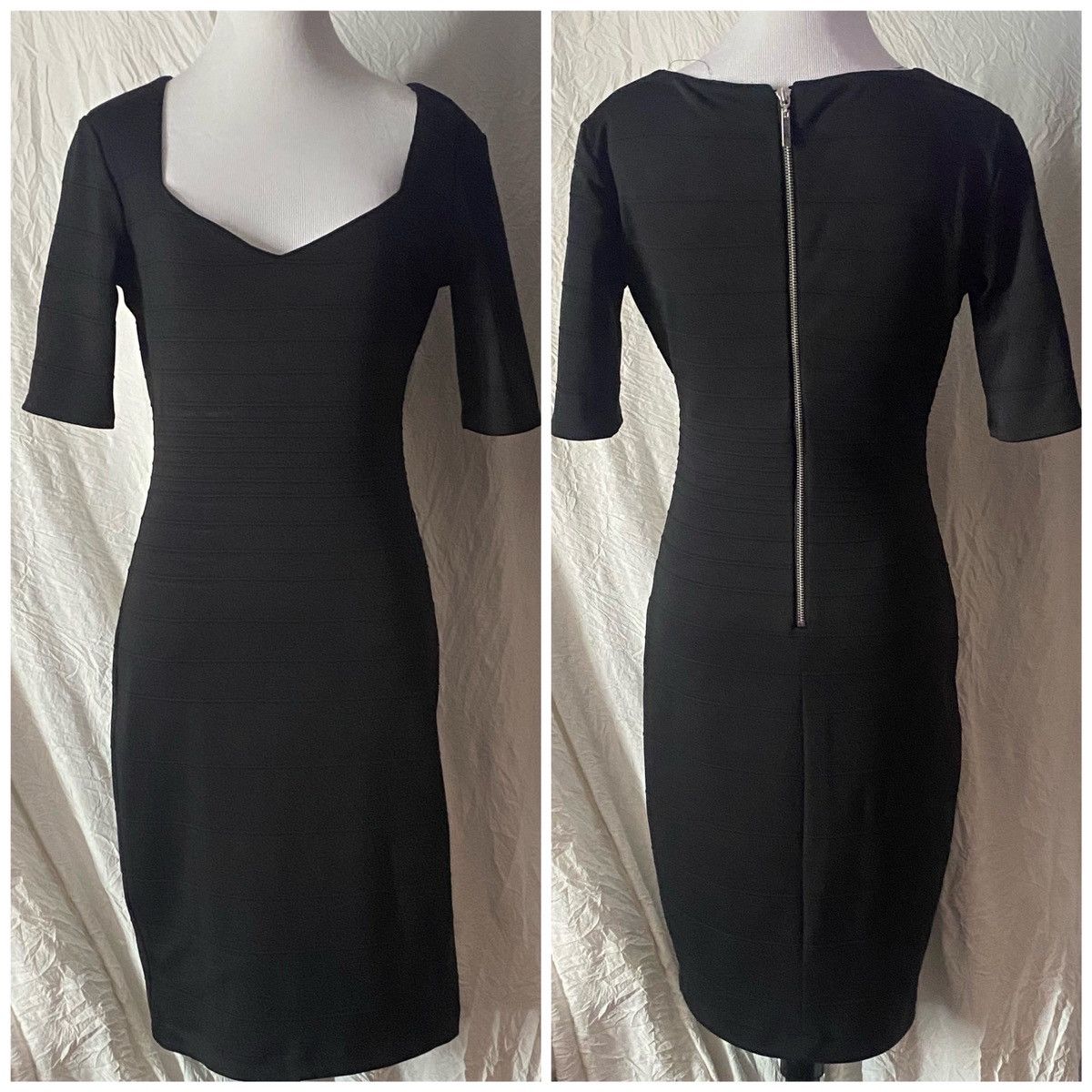 Nordstrom Bisou Bisou, Retro, Basic, Black, 3/4 Sleeves, Midi Dress Size S / US 4 / IT 40 - 2 Thumbnail