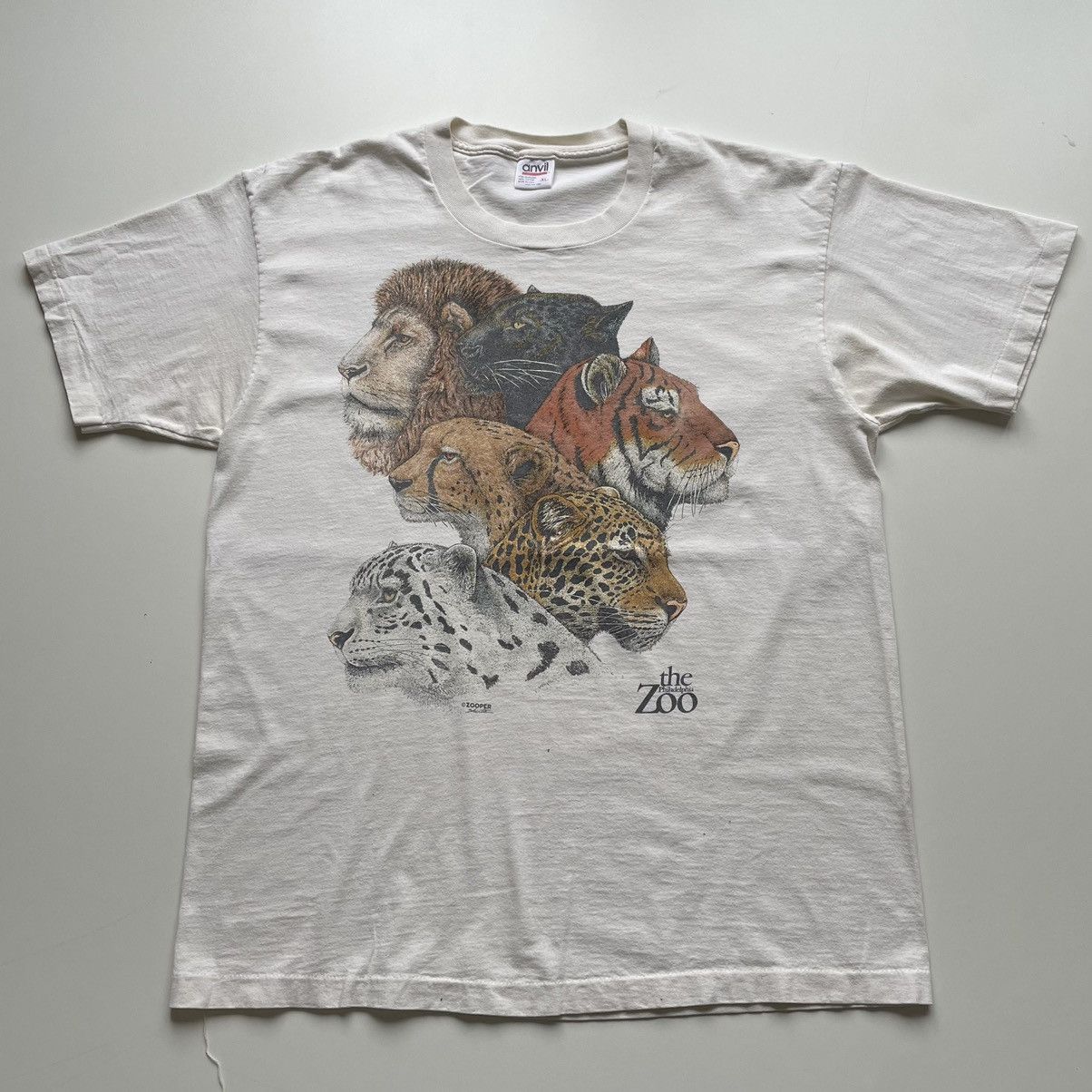 image of Animal Tee x Art Vintage 90's Big Cat Wild Life The Zoo Art Graphic T Shirt in White, Men's (Size X