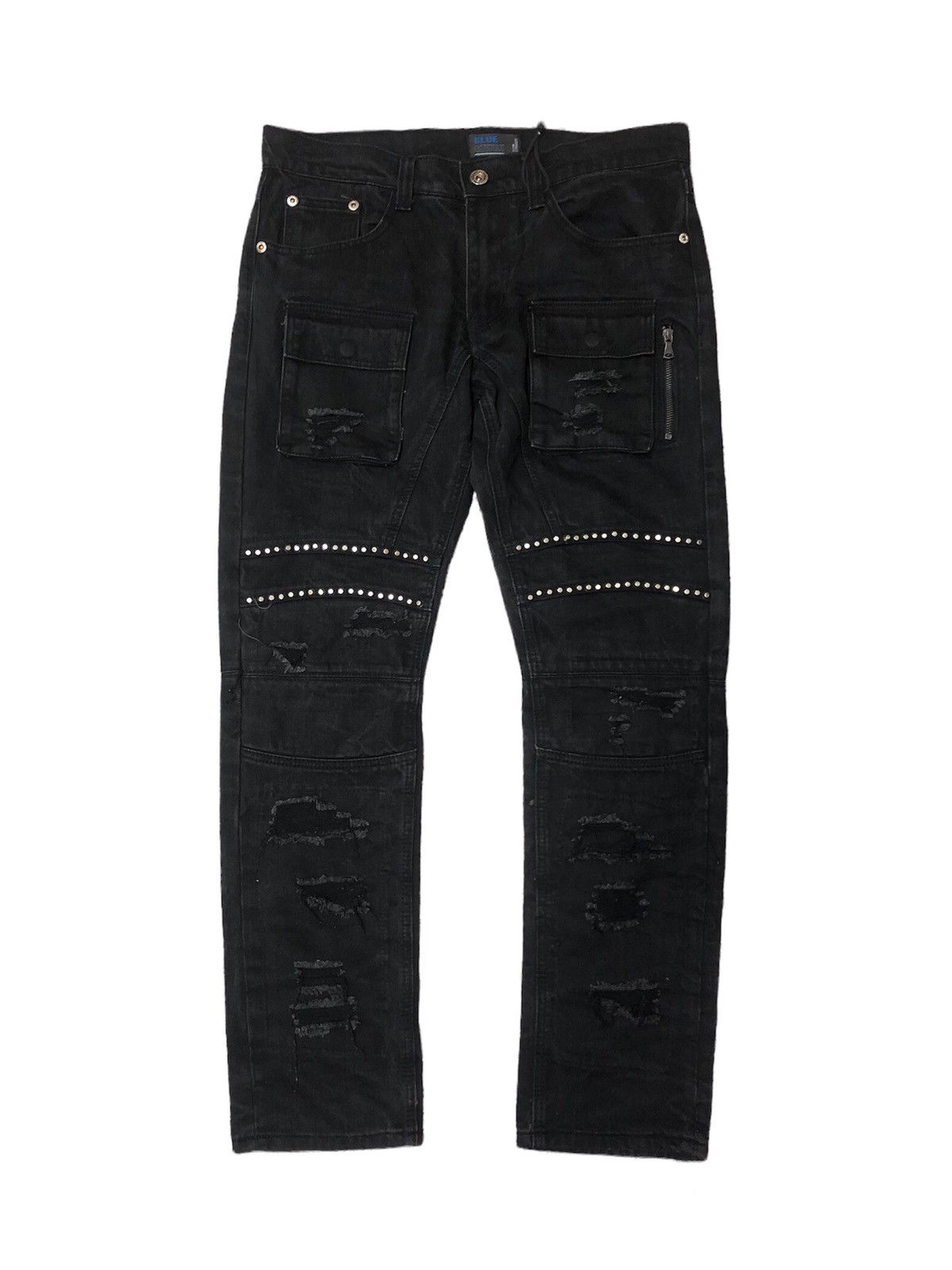Japanese Brand Blue Stitch Bondage Studded Slim Straight Jean Like Balmain Size US 34 / EU 50 - 2 Thumbnail