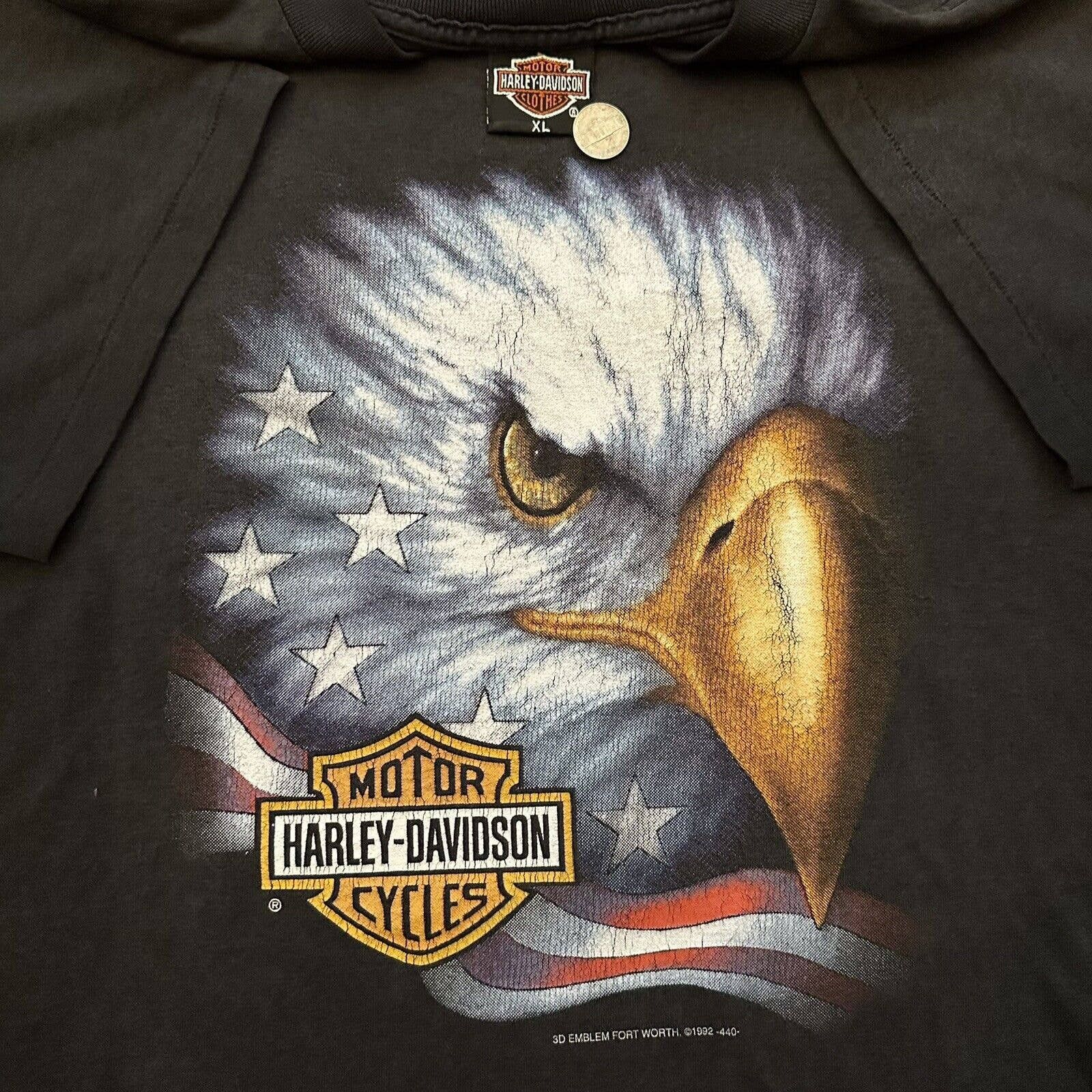 Vintage 1992 Harley Davidson Eagle 3D Emblem Tee T-Shirt