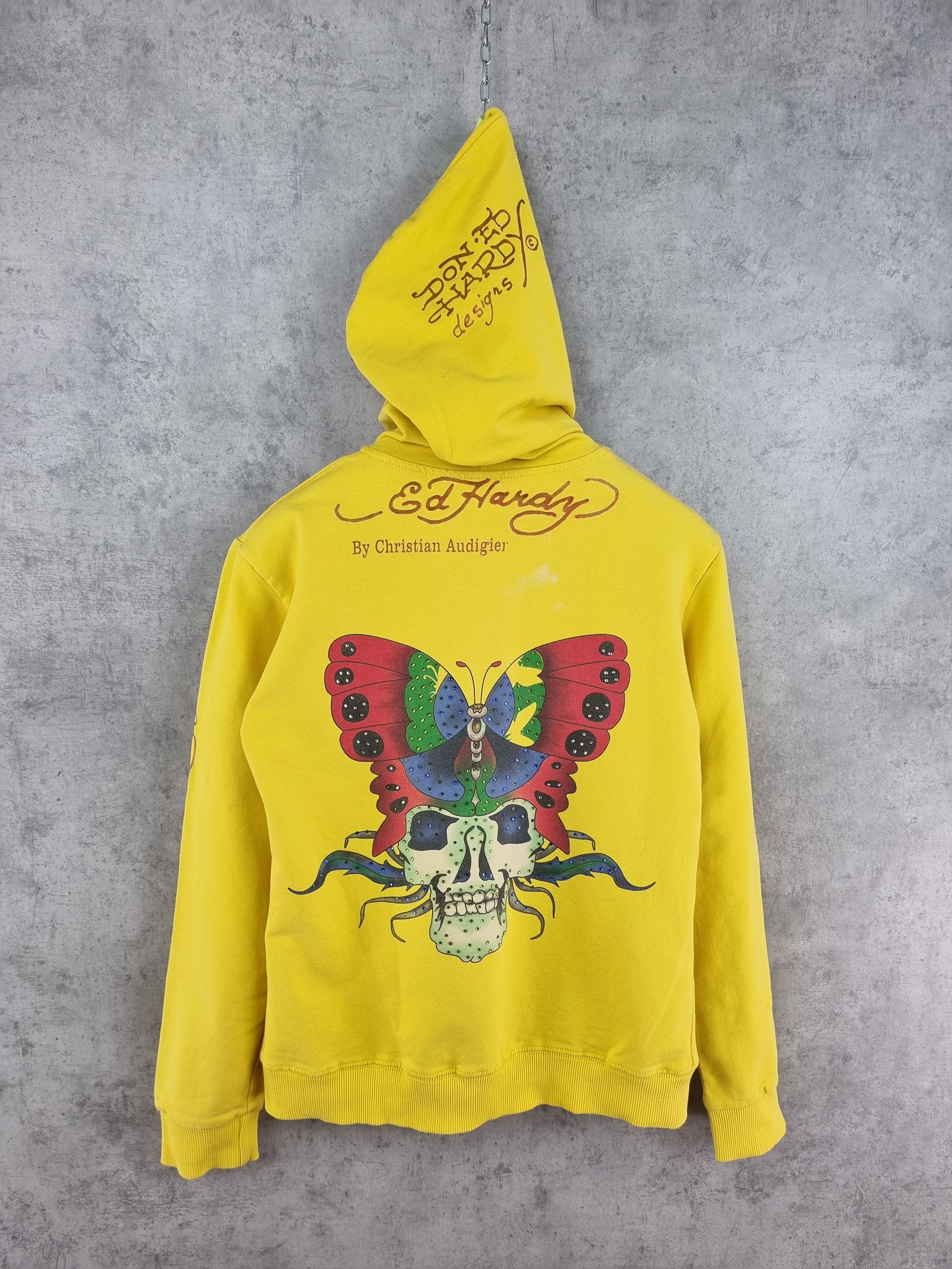 Christian Audigier × Ed Hardy 90s Ed Hardy Skull Buterfly Art Cotton Hooded Track Jacket Size XL / US 12-14 / IT 48-50 - 1 Thumbnail