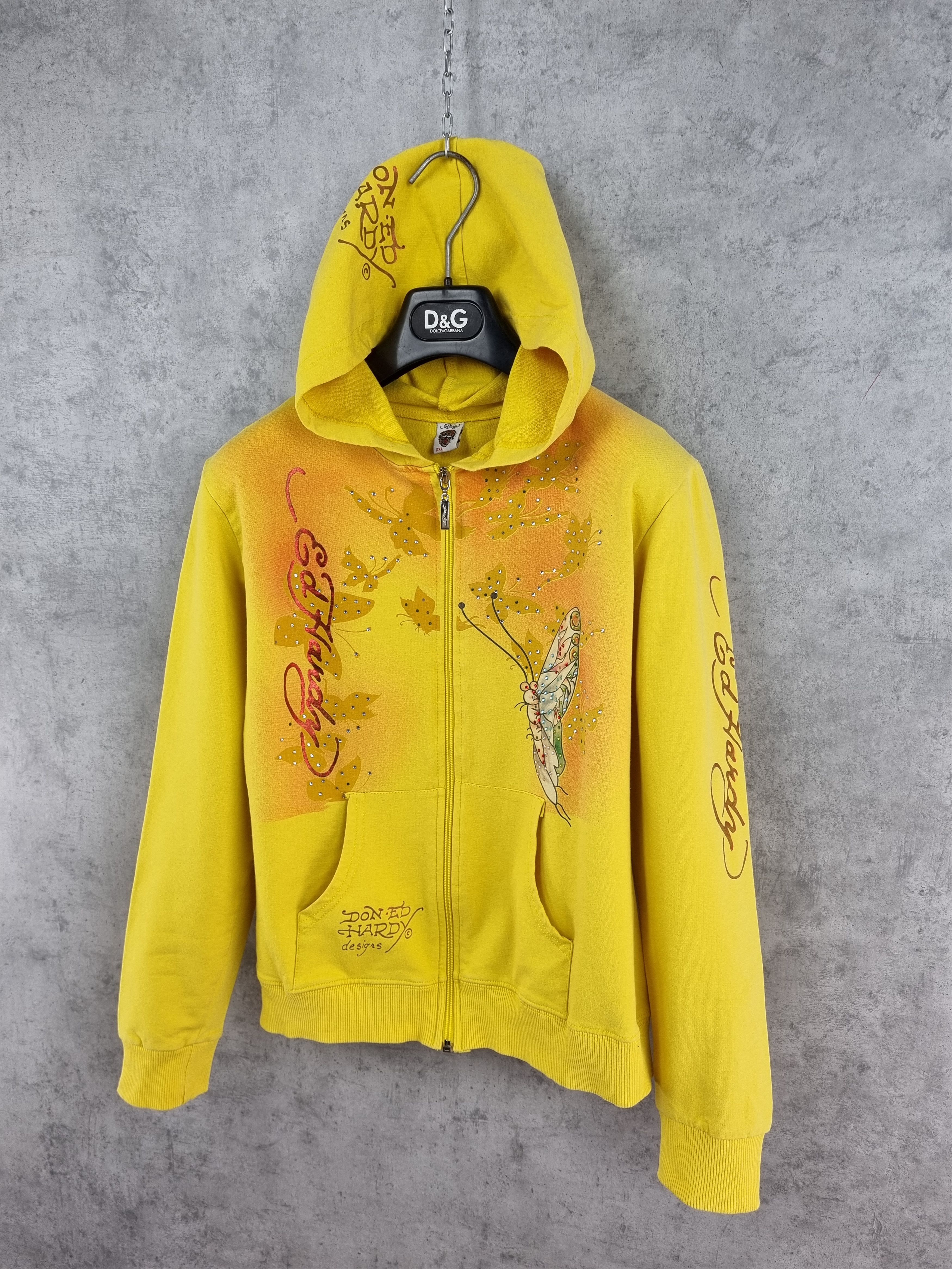 Christian Audigier × Ed Hardy 90s Ed Hardy Skull Buterfly Art Cotton Hooded Track Jacket Size XL / US 12-14 / IT 48-50 - 2 Thumbnail