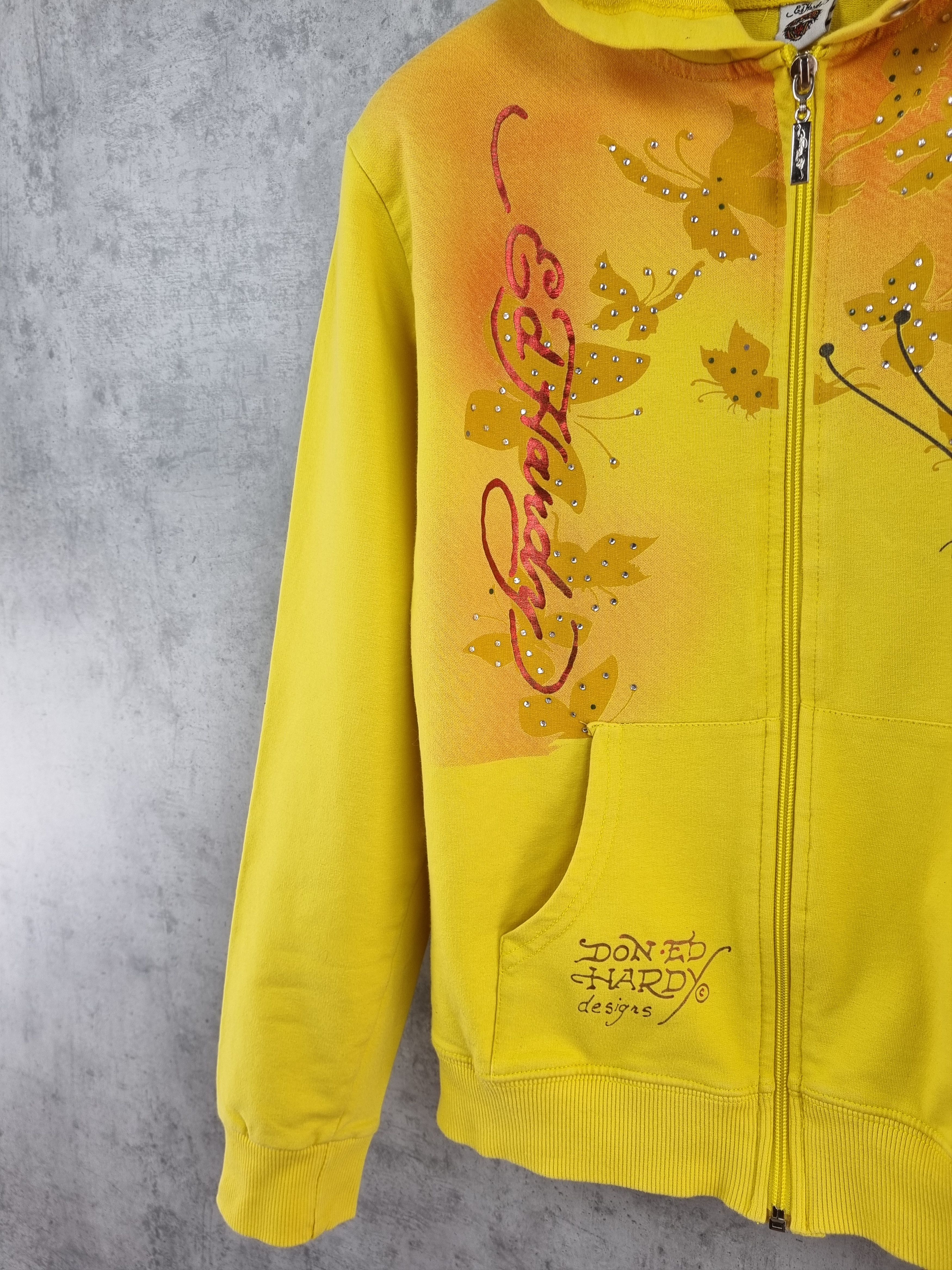 Christian Audigier × Ed Hardy 90s Ed Hardy Skull Buterfly Art Cotton Hooded Track Jacket Size XL / US 12-14 / IT 48-50 - 7 Thumbnail