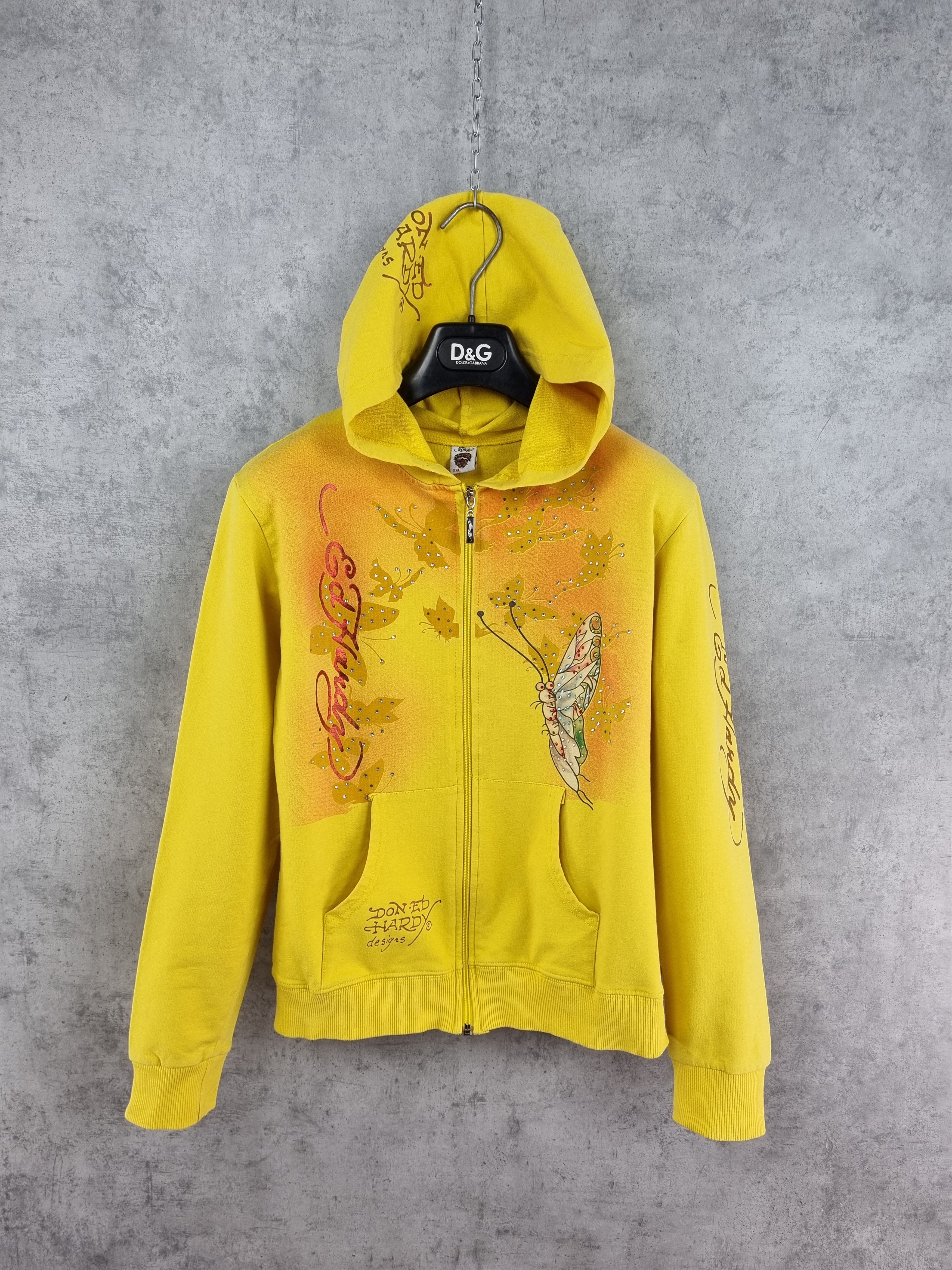 Christian Audigier × Ed Hardy 90s Ed Hardy Skull Buterfly Art Cotton Hooded Track Jacket Size XL / US 12-14 / IT 48-50 - 4 Thumbnail