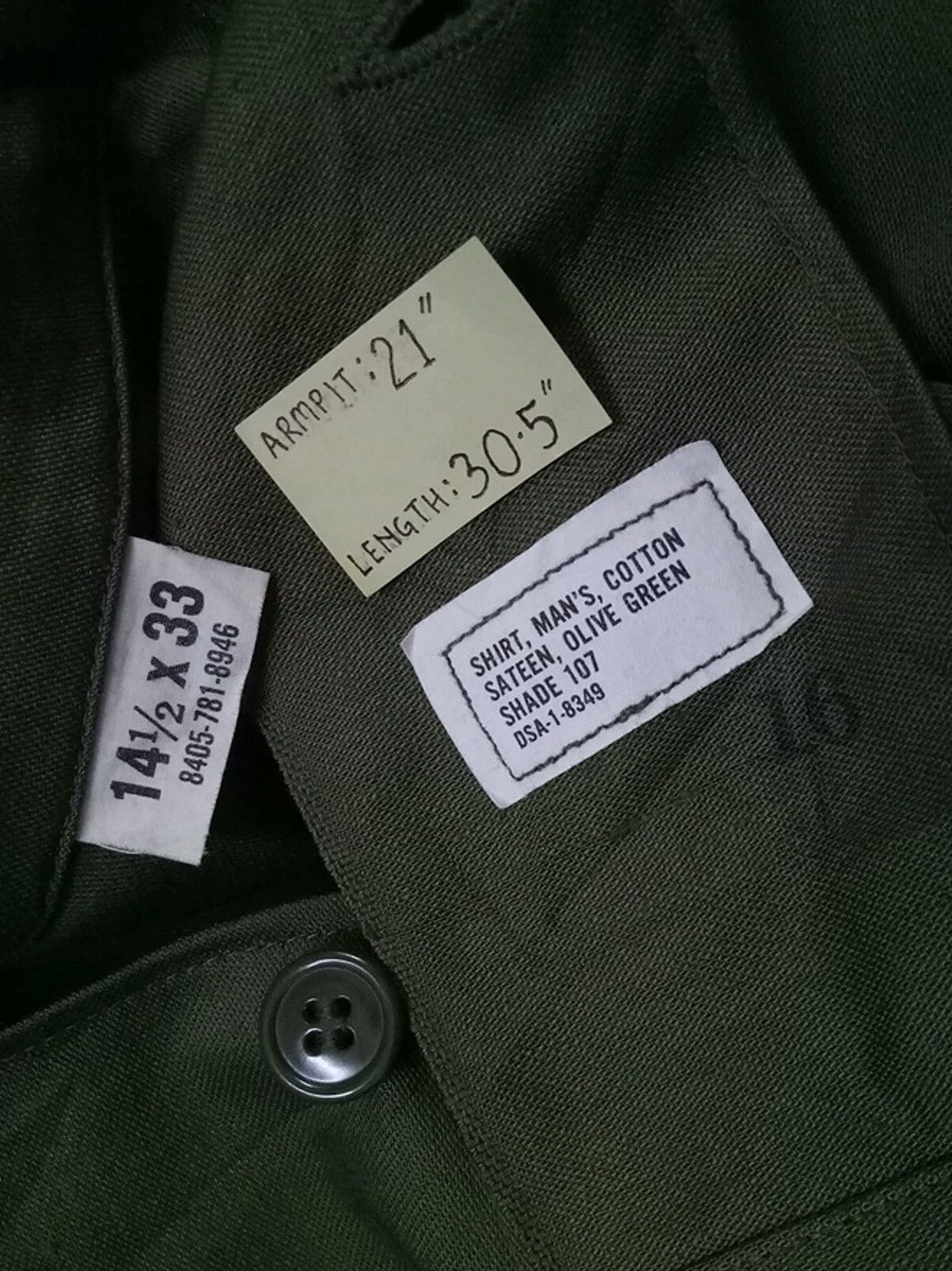 Vintage 🔥🔥🔥Vintage ARMY Button Up Shirt Olive Green Men's Rare Size US L / EU 52-54 / 3 - 4 Thumbnail