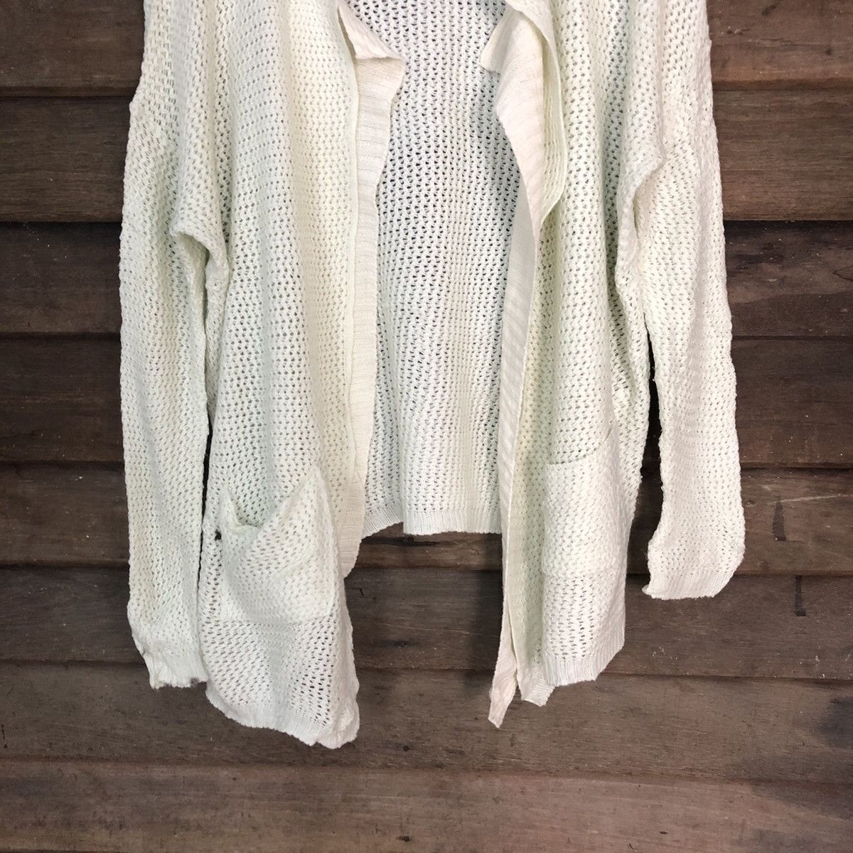 Vintage Tioom Mesh Net Crochet Green Cardigan Knitwear #7170 Size XL / US 12-14 / IT 48-50 - 3 Thumbnail