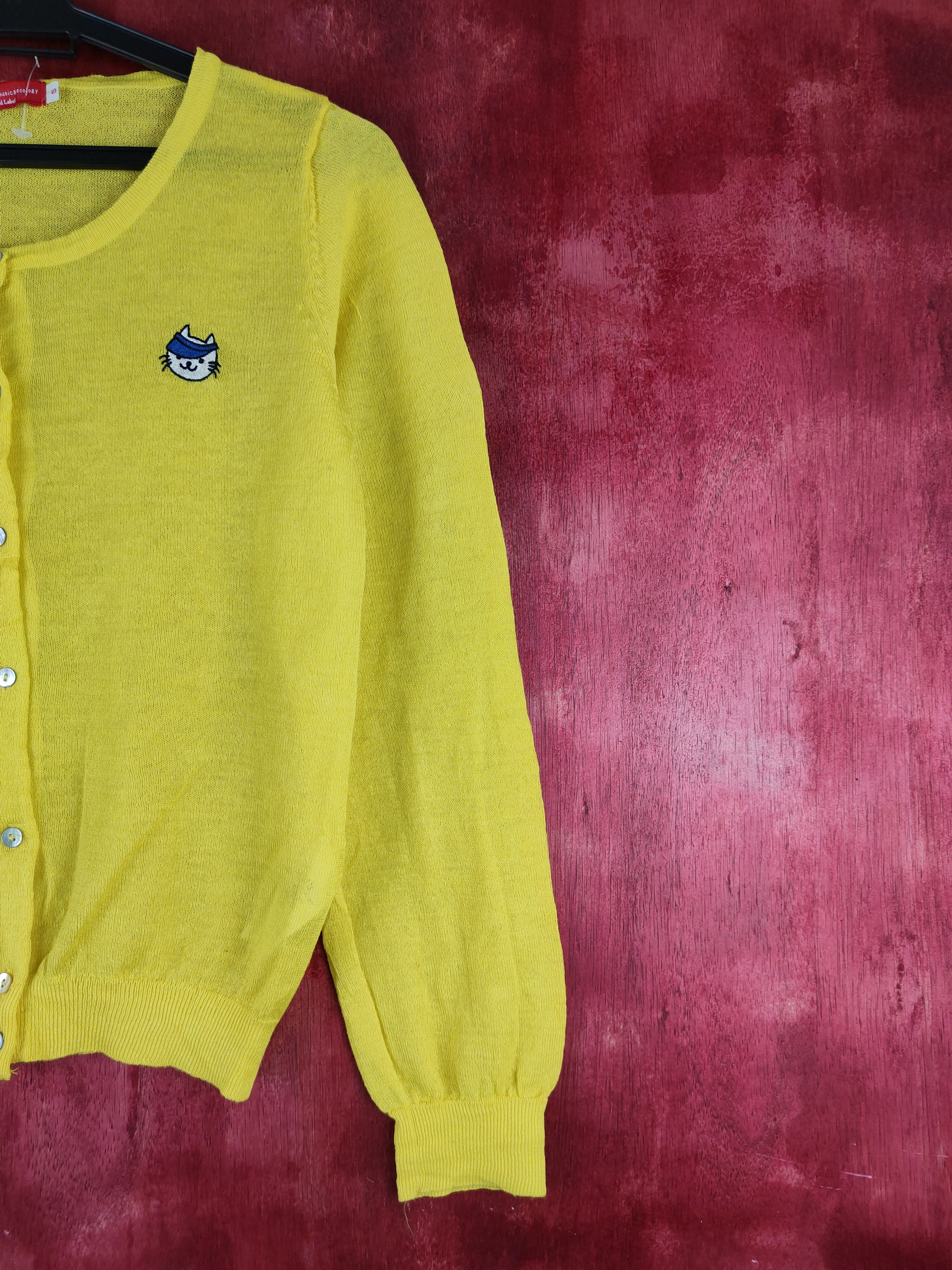 Japanese Brand Earth Music & Ecology Yellow Crochet Meshnet Cardigan #S906 Size S / US 4 / IT 40 - 6 Thumbnail