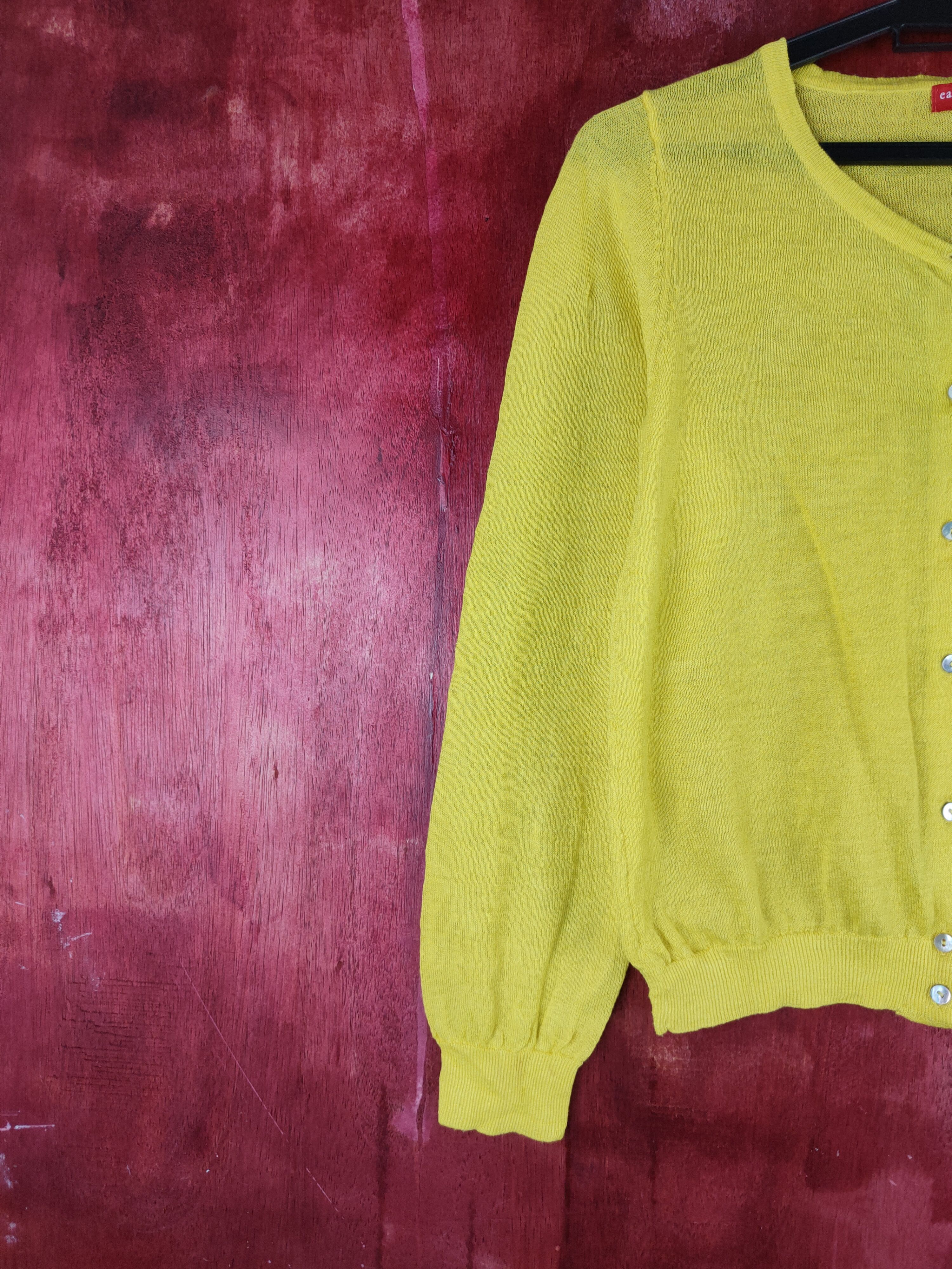 Japanese Brand Earth Music & Ecology Yellow Crochet Meshnet Cardigan #S906 Size S / US 4 / IT 40 - 3 Thumbnail