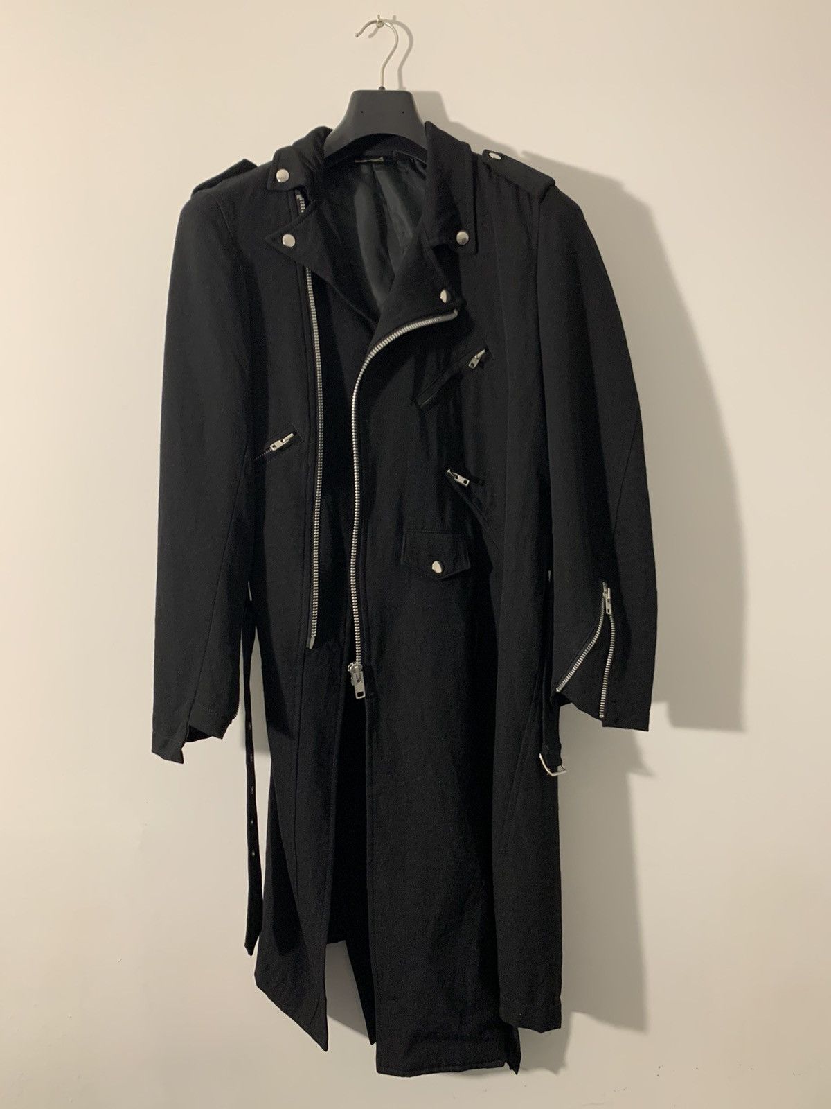 Comme des Garcons Homme Plus A-Symmetrical Motorcycle Long Wool Twill Coat Size US M / EU 48-50 / 2 - 2 Thumbnail