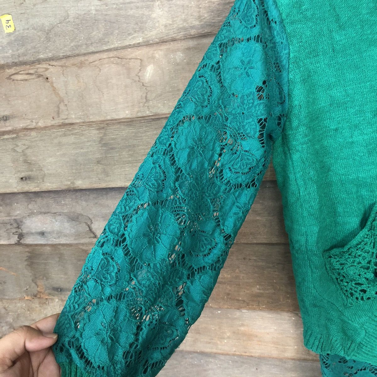 Vintage Japan Mesh Net Crochet Green Cardigan Knitwear #7140 Size S / US 4 / IT 40 - 9 Thumbnail