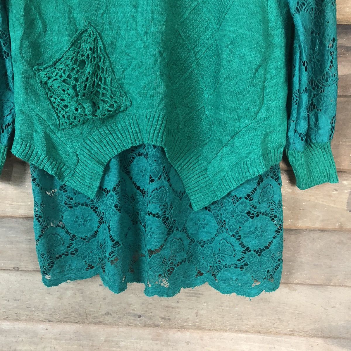 Vintage Japan Mesh Net Crochet Green Cardigan Knitwear #7140 Size S / US 4 / IT 40 - 8 Thumbnail