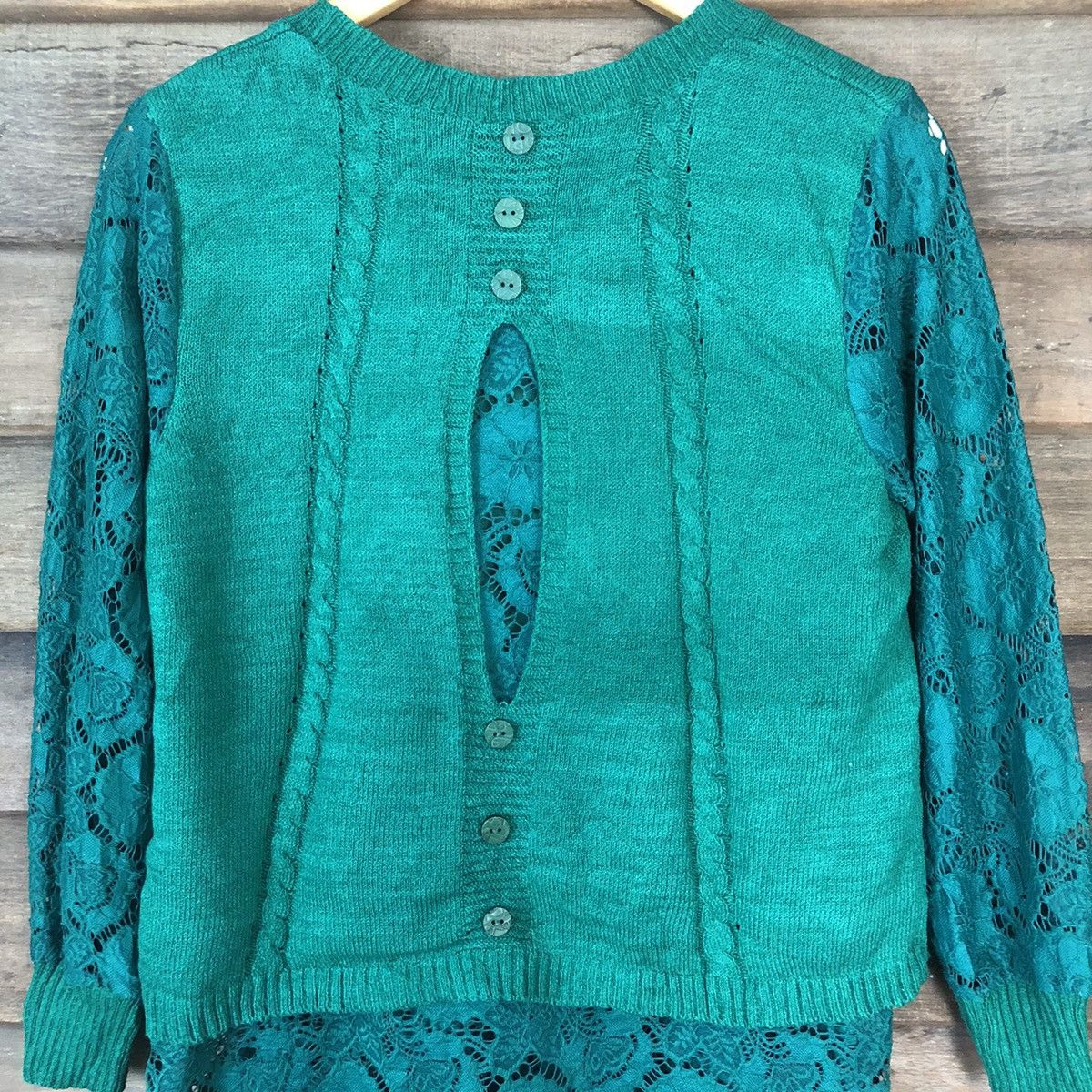 Vintage Japan Mesh Net Crochet Green Cardigan Knitwear #7140 Size S / US 4 / IT 40 - 12 Thumbnail