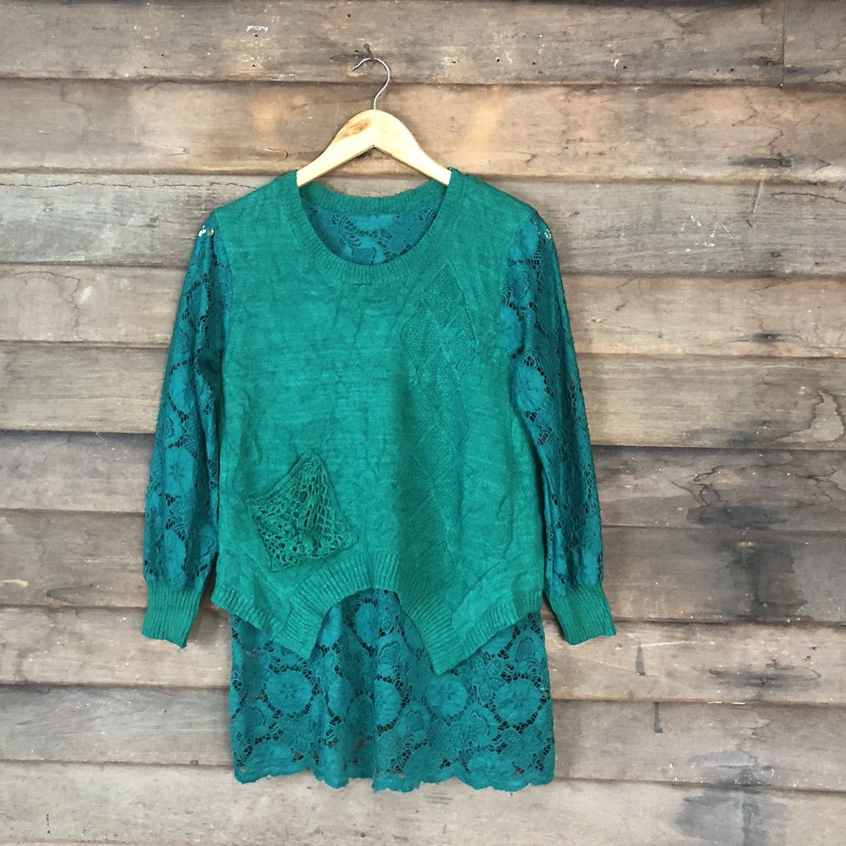 image of Japan Mesh Net Crochet Green Cardigan Knitwear 7140, Women's (Size Small)