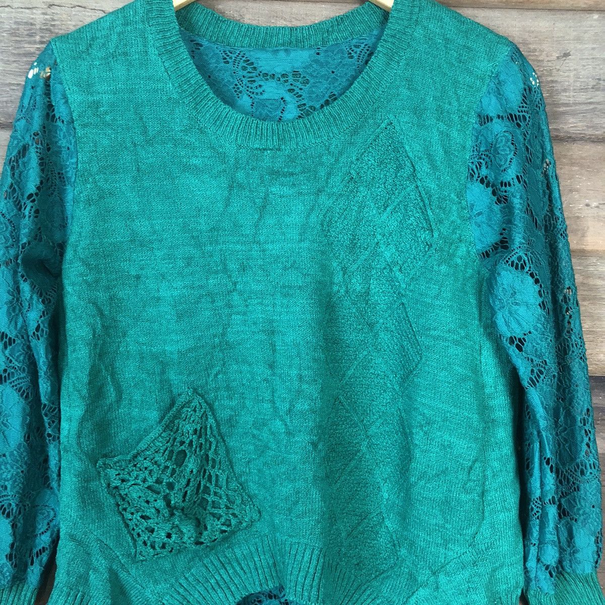 Vintage Japan Mesh Net Crochet Green Cardigan Knitwear #7140 Size S / US 4 / IT 40 - 6 Thumbnail