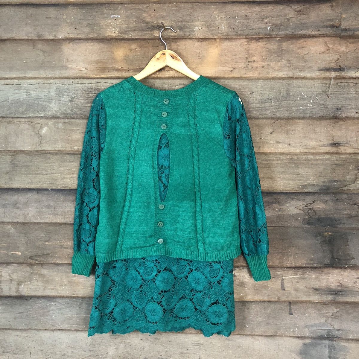 Vintage Japan Mesh Net Crochet Green Cardigan Knitwear #7140 Size S / US 4 / IT 40 - 11 Thumbnail