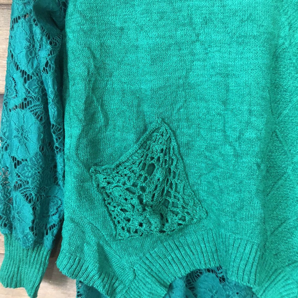 Vintage Japan Mesh Net Crochet Green Cardigan Knitwear #7140 Size S / US 4 / IT 40 - 7 Thumbnail