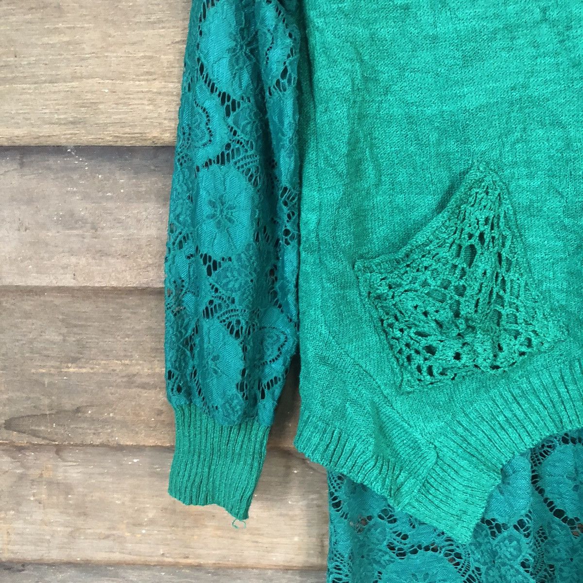 Vintage Japan Mesh Net Crochet Green Cardigan Knitwear #7140 Size S / US 4 / IT 40 - 4 Thumbnail