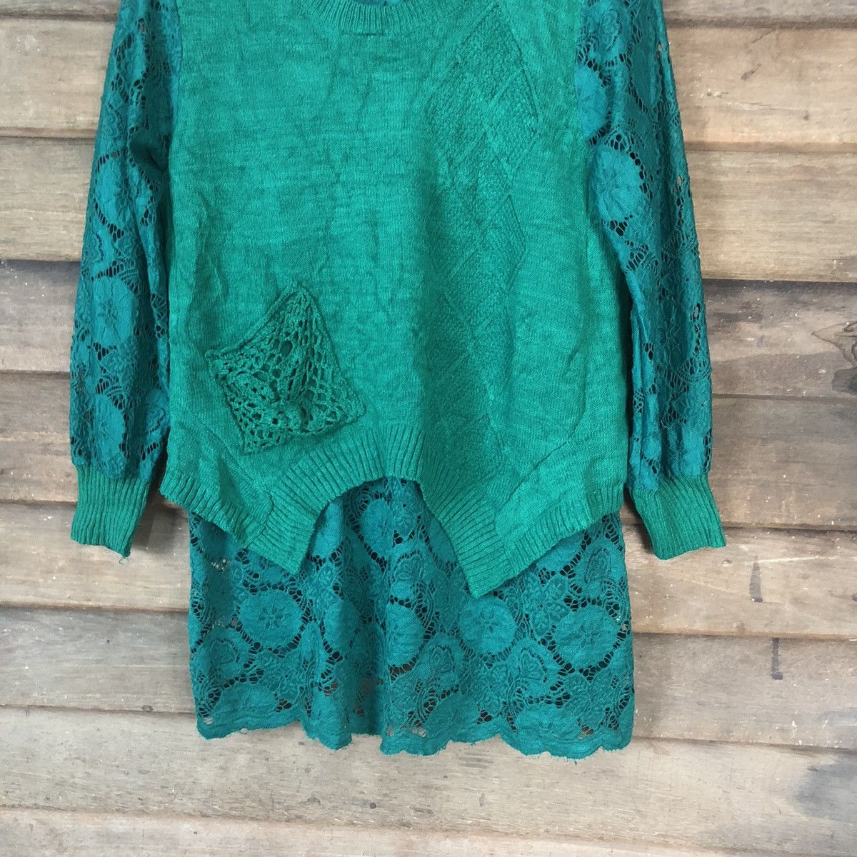 Vintage Japan Mesh Net Crochet Green Cardigan Knitwear #7140 Size S / US 4 / IT 40 - 3 Thumbnail