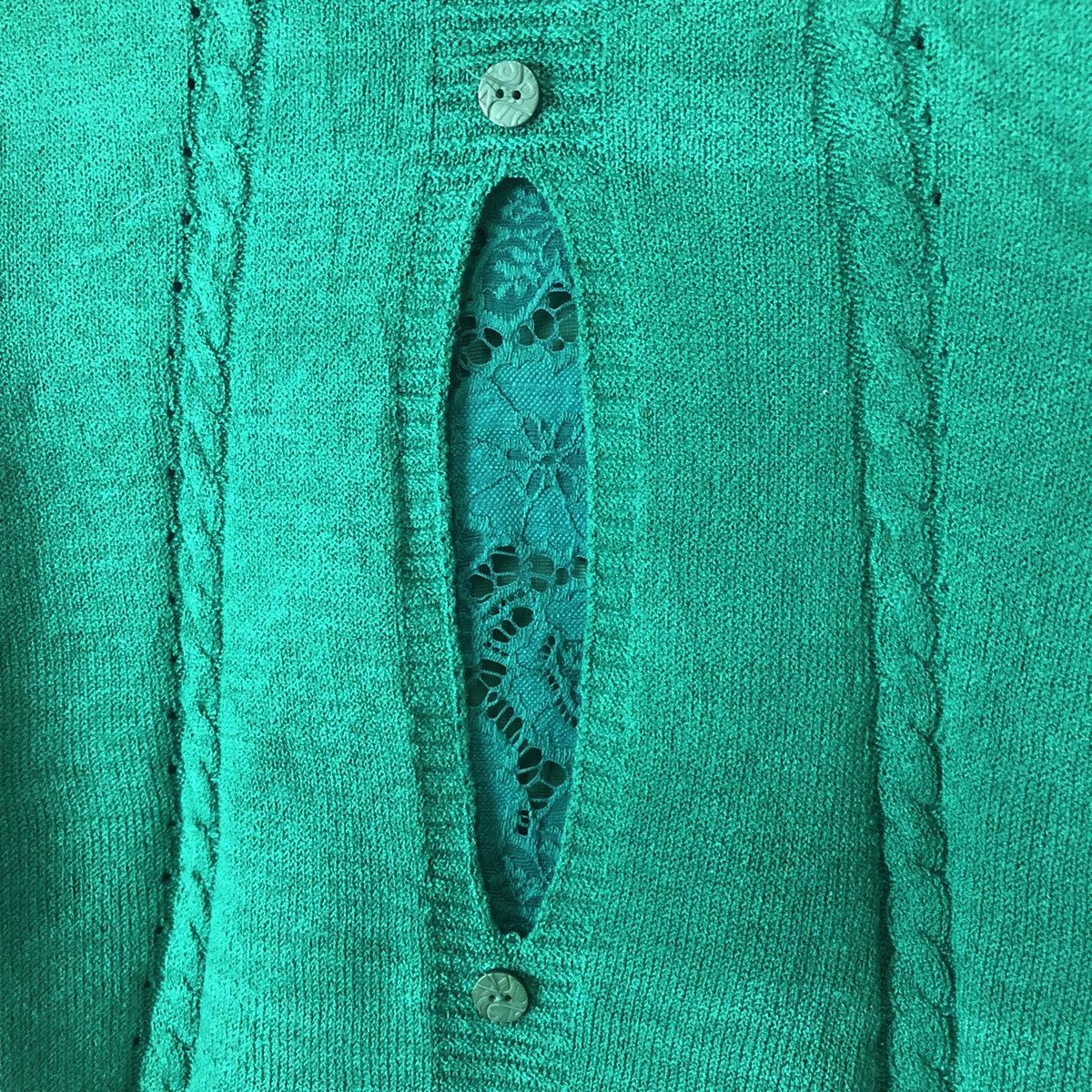 Vintage Japan Mesh Net Crochet Green Cardigan Knitwear #7140 Size S / US 4 / IT 40 - 13 Thumbnail