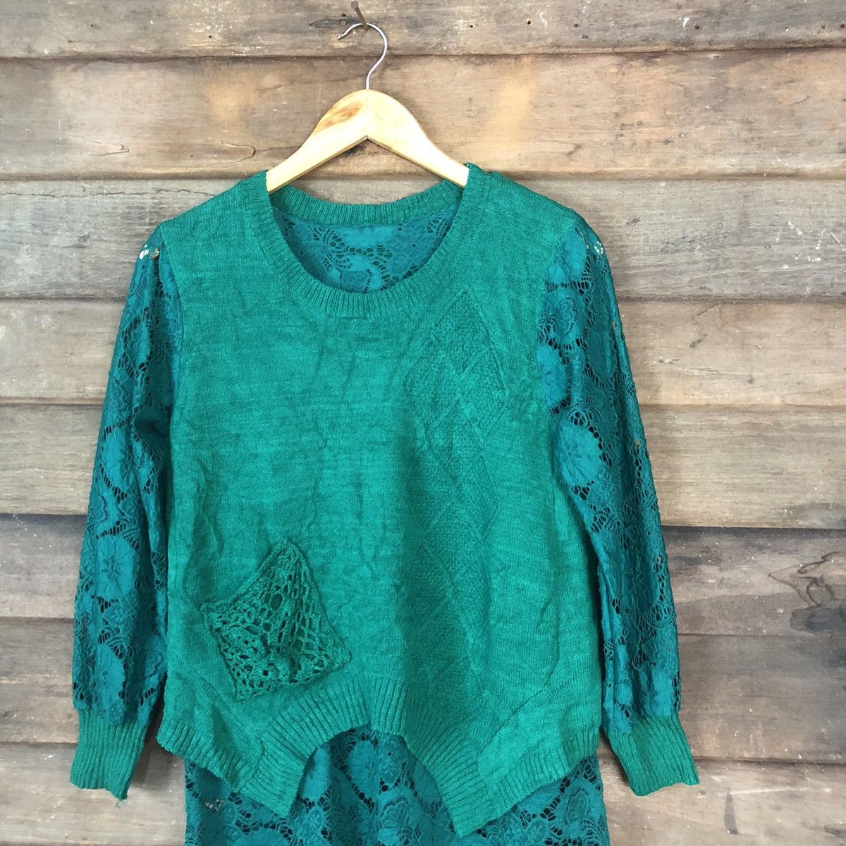Vintage Japan Mesh Net Crochet Green Cardigan Knitwear #7140 Size S / US 4 / IT 40 - 2 Thumbnail