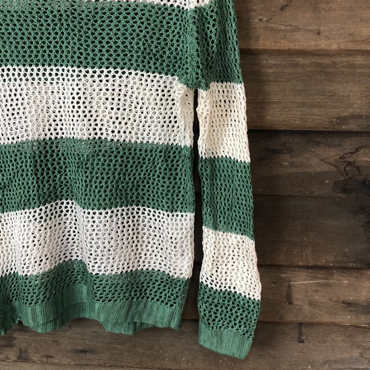 Vintage Chic& Booti MeshNet Crochet Stripe Cardigan Knitwear #7130DL Size US M / EU 48-50 / 2 - 5 Thumbnail