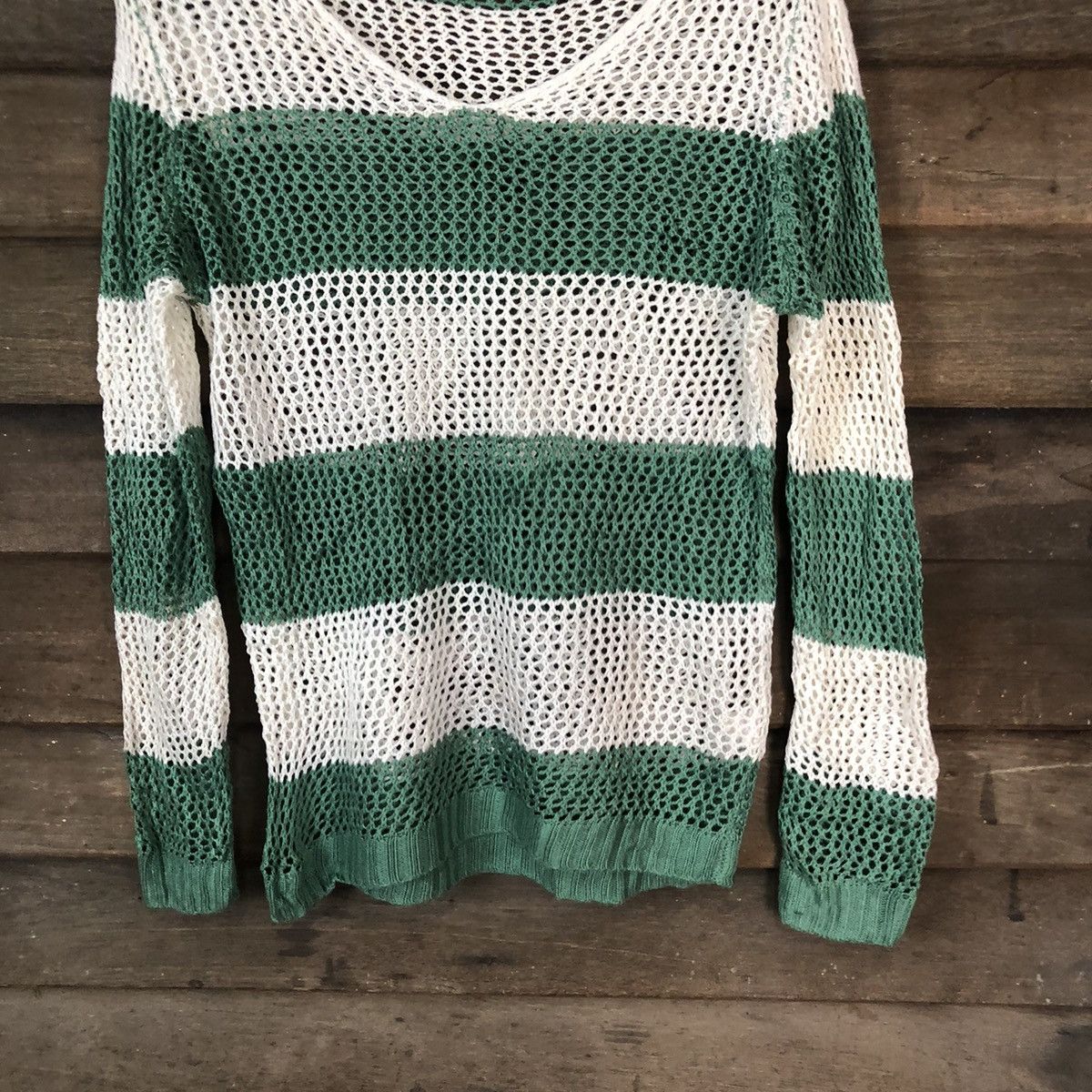 Vintage Chic& Booti MeshNet Crochet Stripe Cardigan Knitwear #7130DL Size US M / EU 48-50 / 2 - 3 Thumbnail