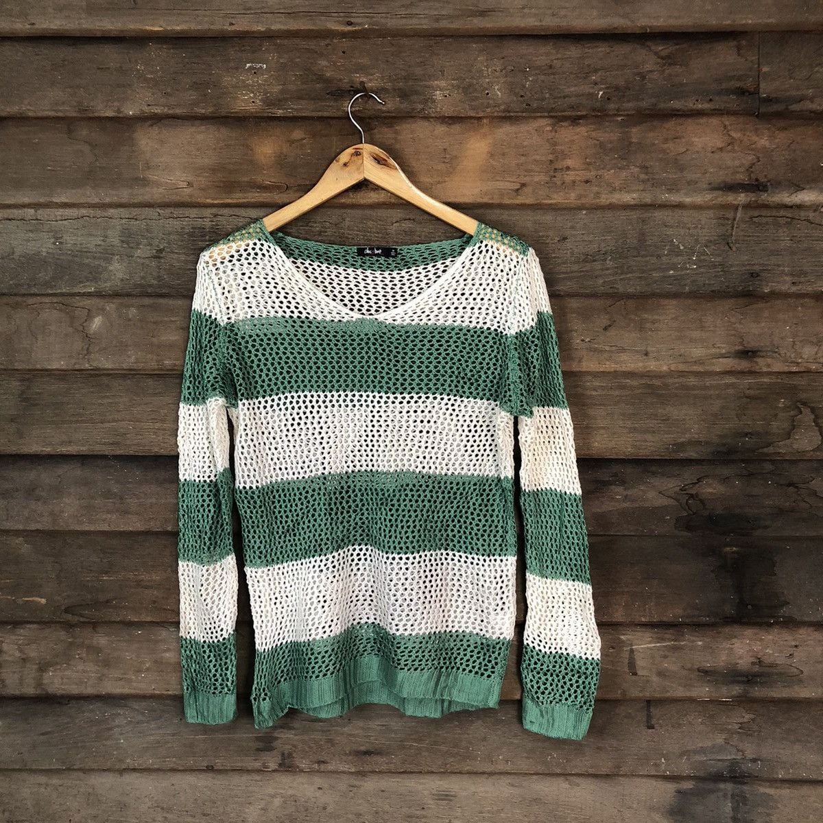 Vintage Chic& Booti MeshNet Crochet Stripe Cardigan Knitwear #7130DL Size US M / EU 48-50 / 2 - 1 Thumbnail