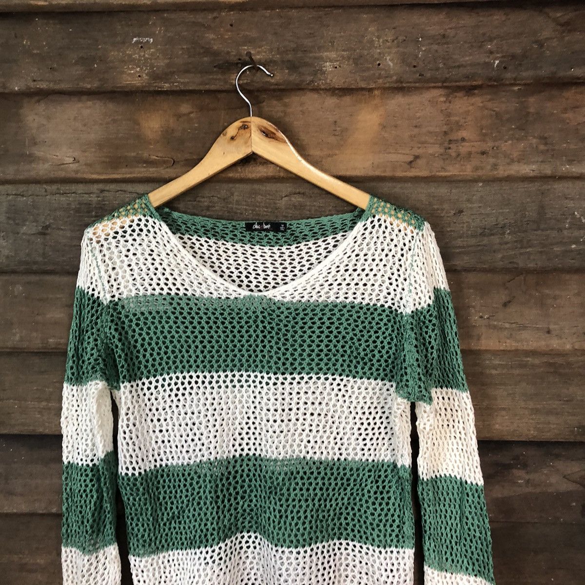 Vintage Chic& Booti MeshNet Crochet Stripe Cardigan Knitwear #7130DL Size US M / EU 48-50 / 2 - 2 Thumbnail