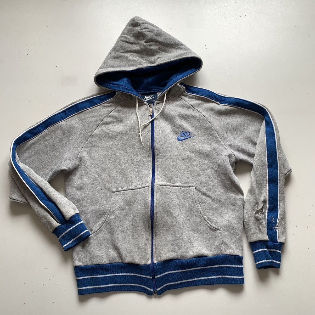 Vintage 1980s Nike Embroidered Swoosh Zip Up Hoodie Grey XS