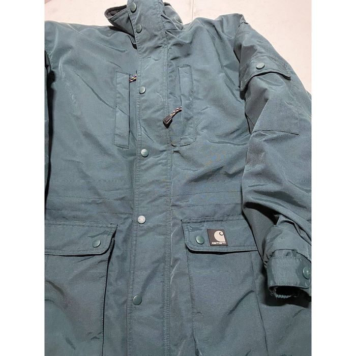 Vintage Hooded Carhartt Jacket Teal Quilted Lining Large Needs
