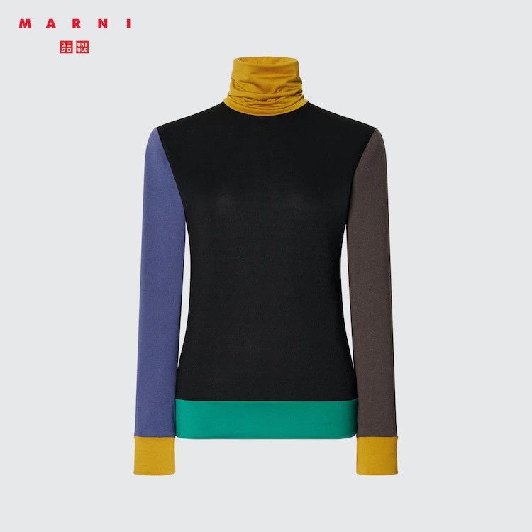 image of Fw22 Uniqlo X Marni Heattech Turtleneck Unisex Colorblocks in Black, Men's (Size Small)