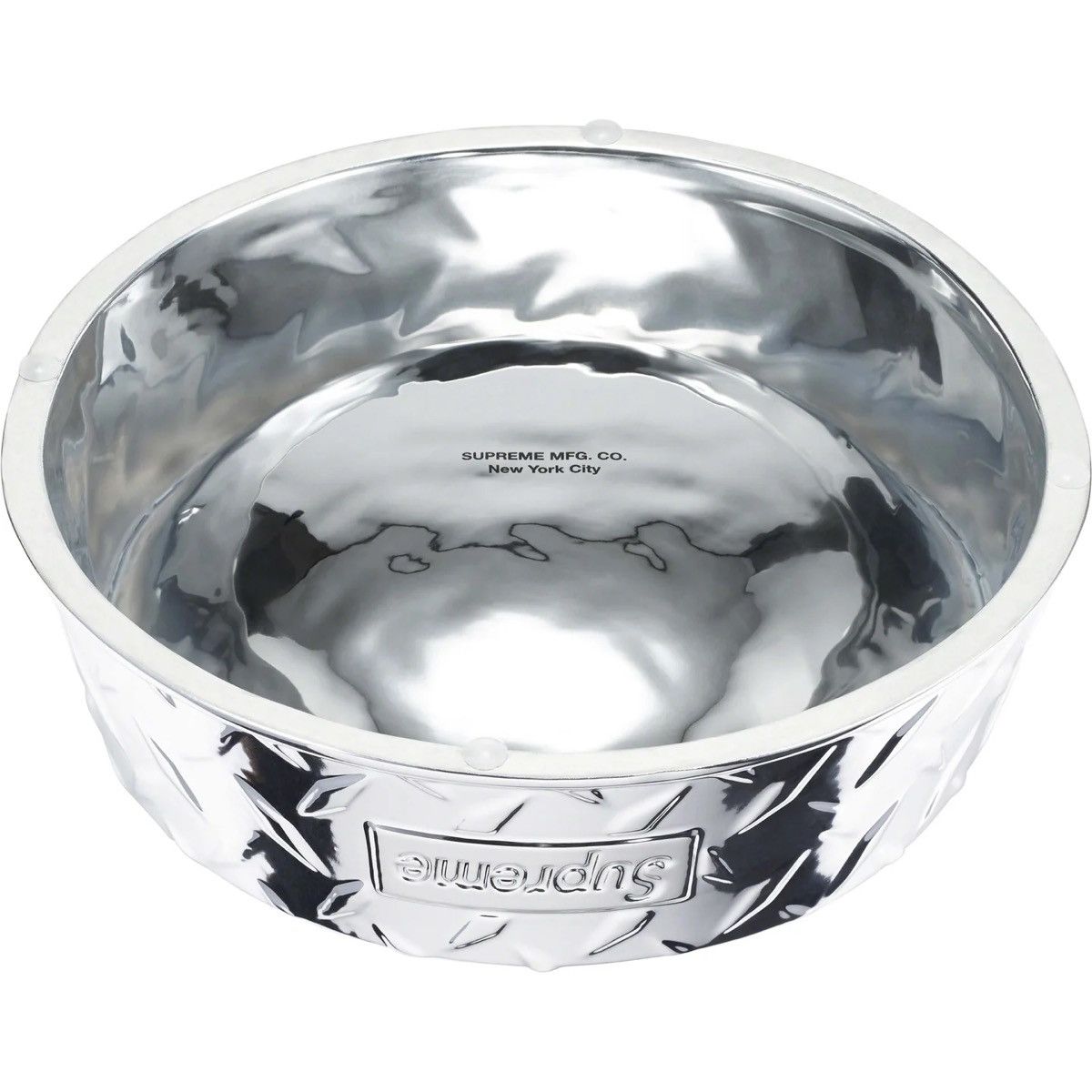Supreme Diamond Plate Dog Bowl - Silver