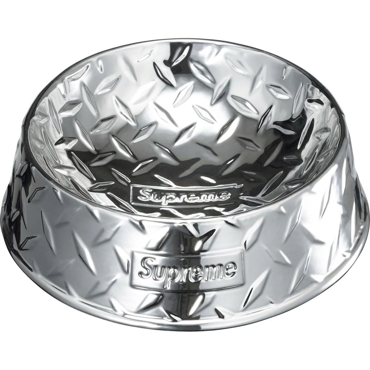 Supreme Diamond Plate Dog Bowl - Silver