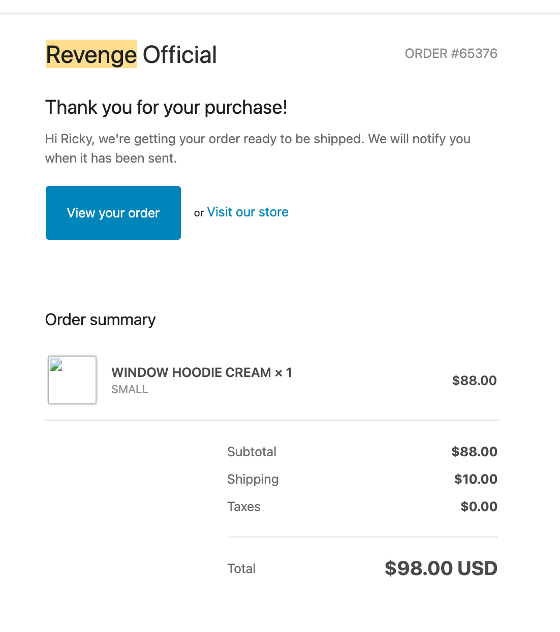Revenge "WINDOW" HOODIE CREAM Size US S / EU 44-46 / 1 - 6 Thumbnail