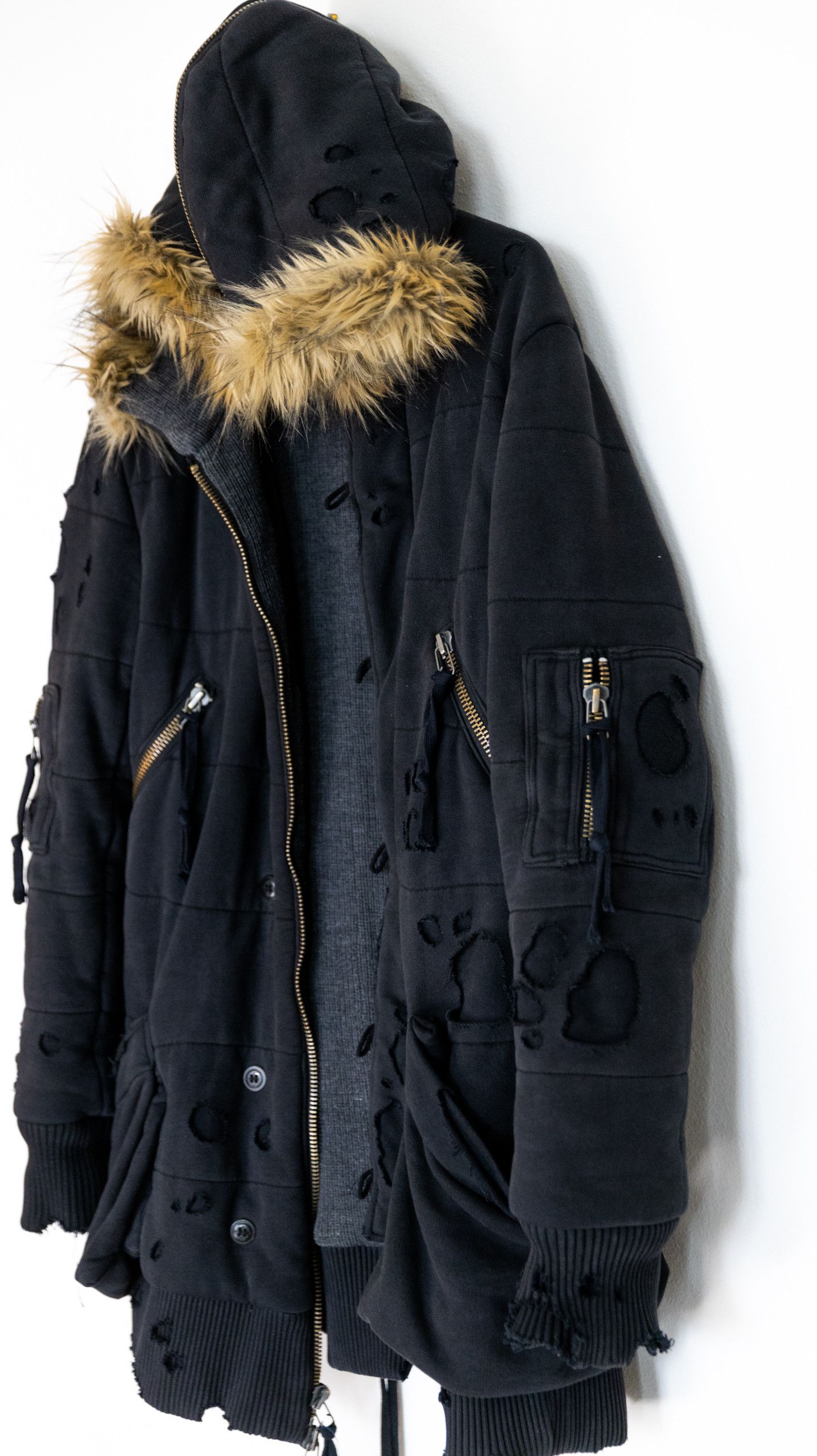 Greg Lauren Black fleece puffy parka Size US M / EU 48-50 / 2 - 6 Thumbnail