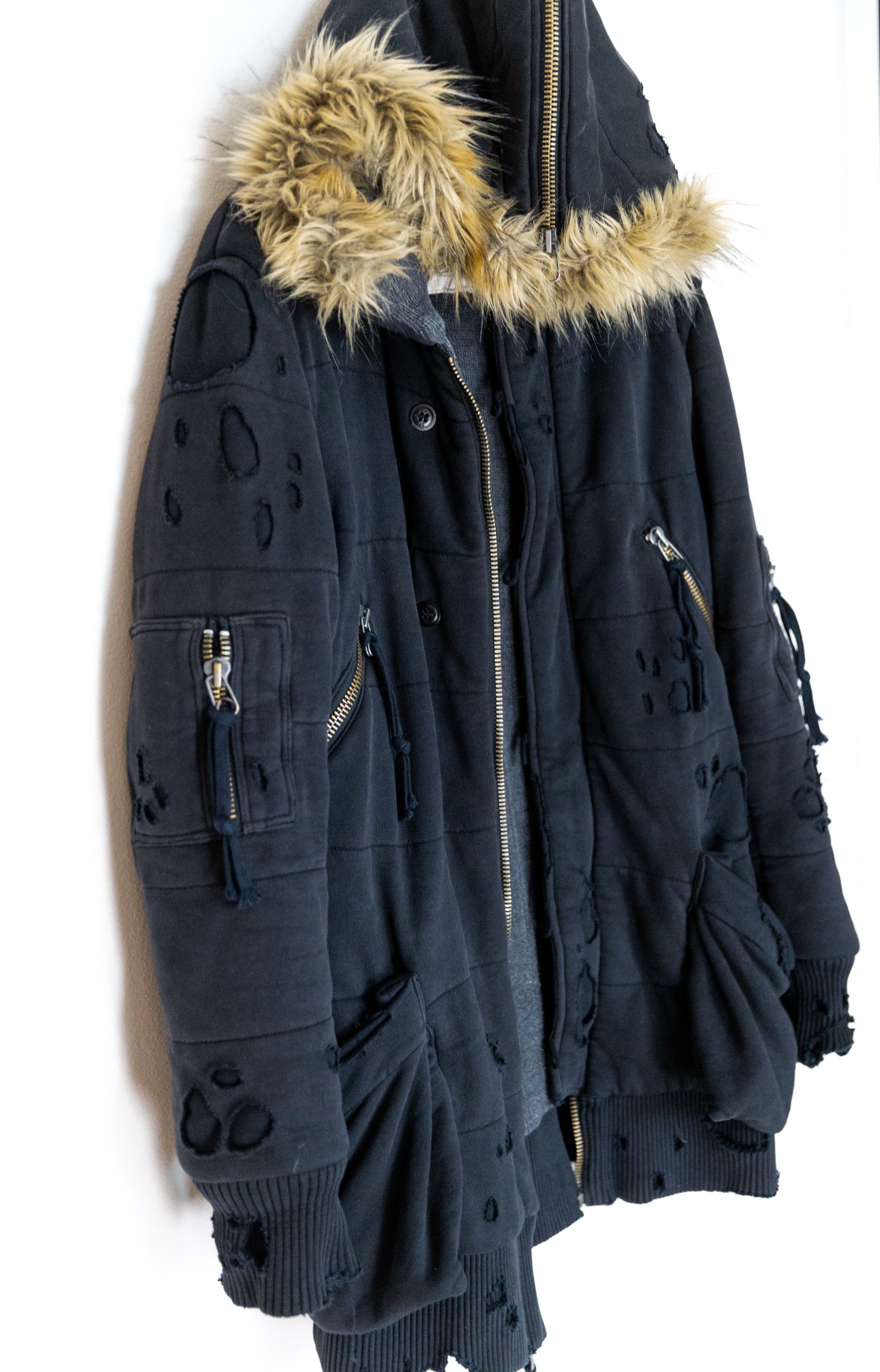 Greg Lauren Black fleece puffy parka Size US M / EU 48-50 / 2 - 3 Thumbnail