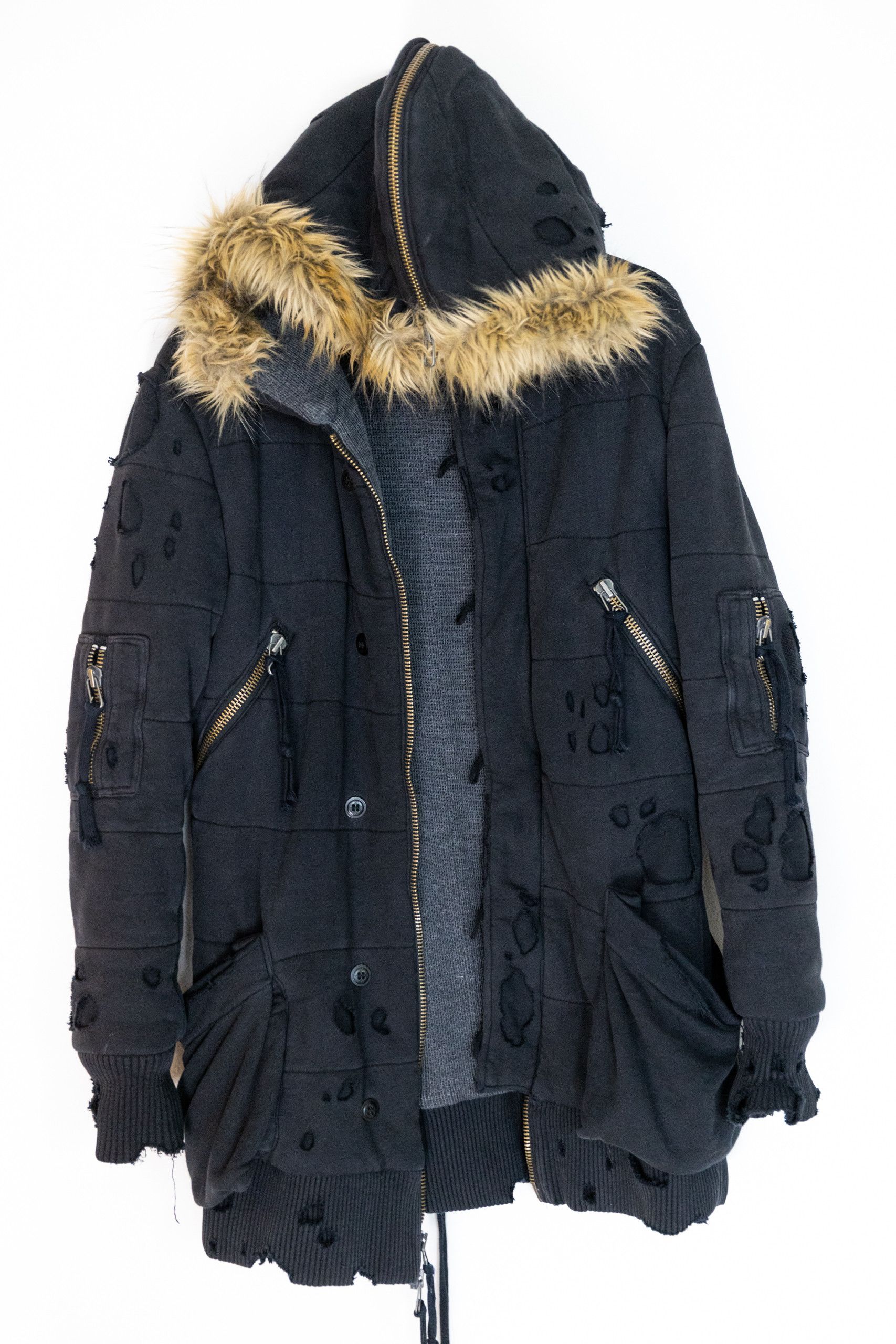 Greg Lauren Black fleece puffy parka Size US M / EU 48-50 / 2 - 2 Thumbnail