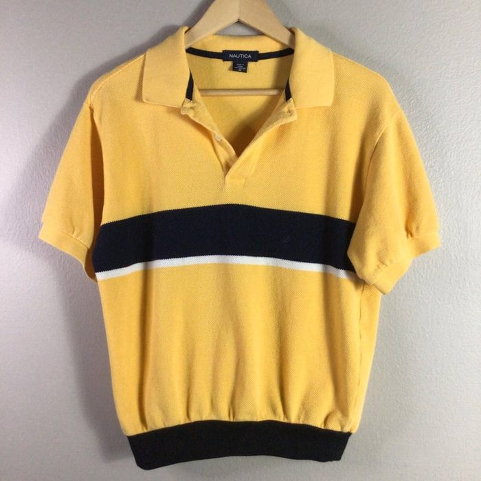 Nautica Vintage Nautica Yellow Polo T Shirt preppy college Black Med ...