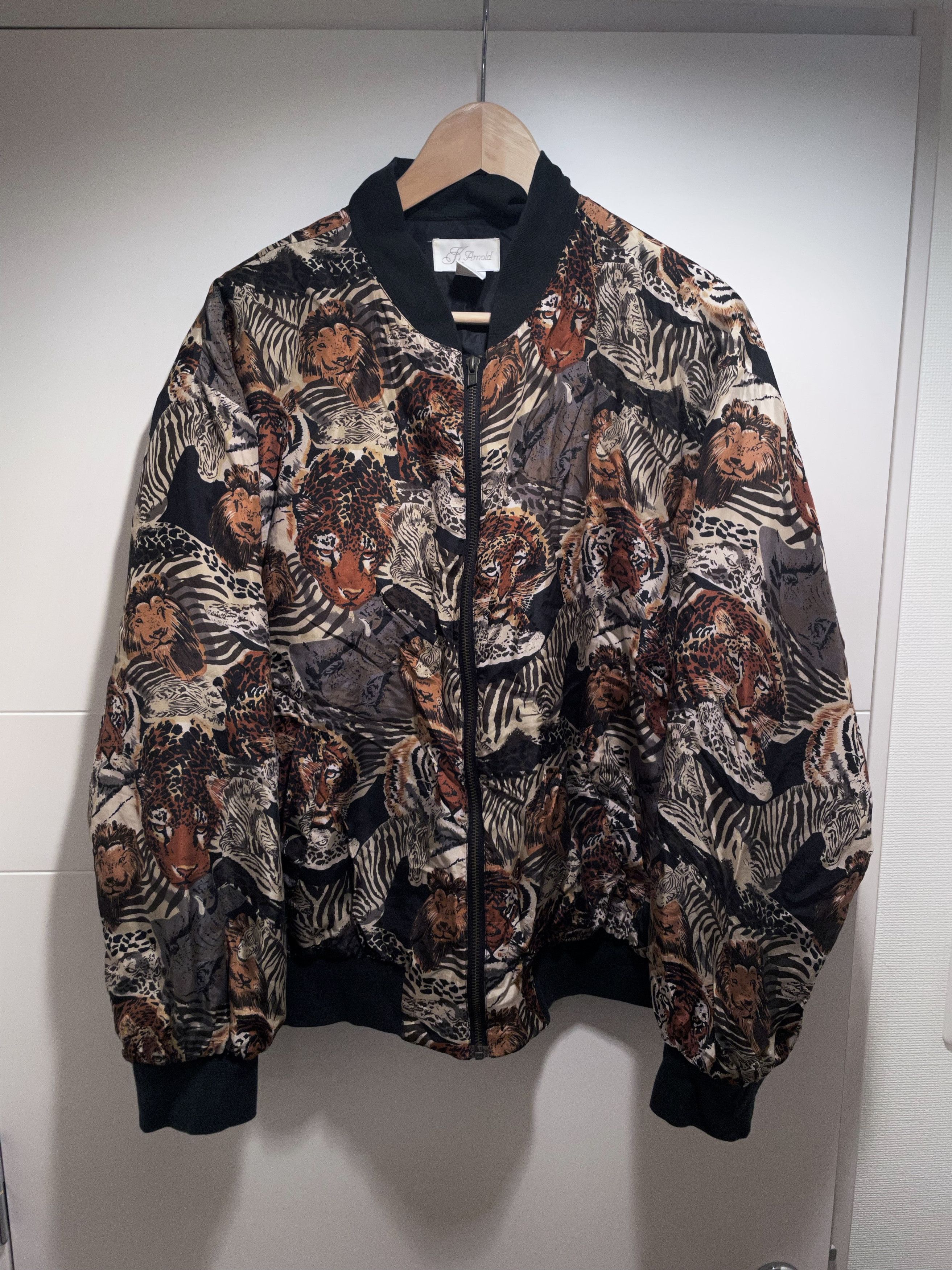 image of Vintage Feline Lion Leopard Babycat Print Silk Souvenir Jacket in Caramel, Men's (Size XL)