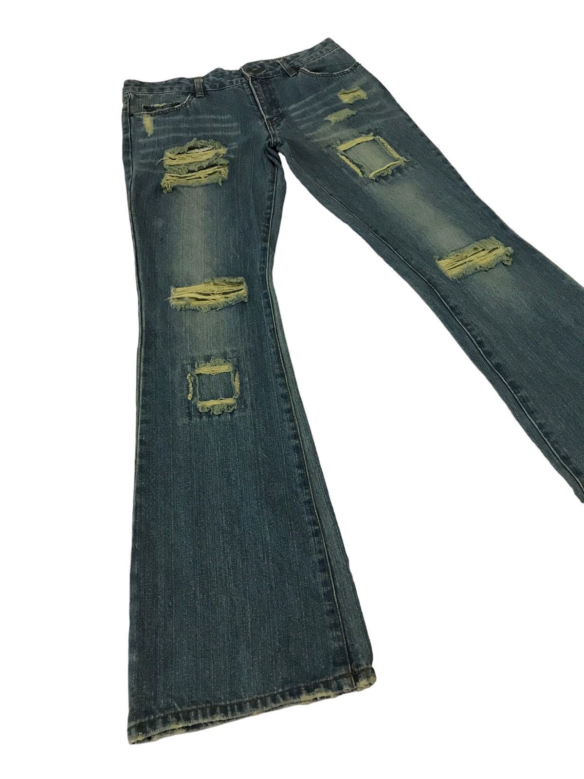 Distressed🔥S.P.R Jeans Patchwork Ripped Boot Cut Denim Pant⚡️