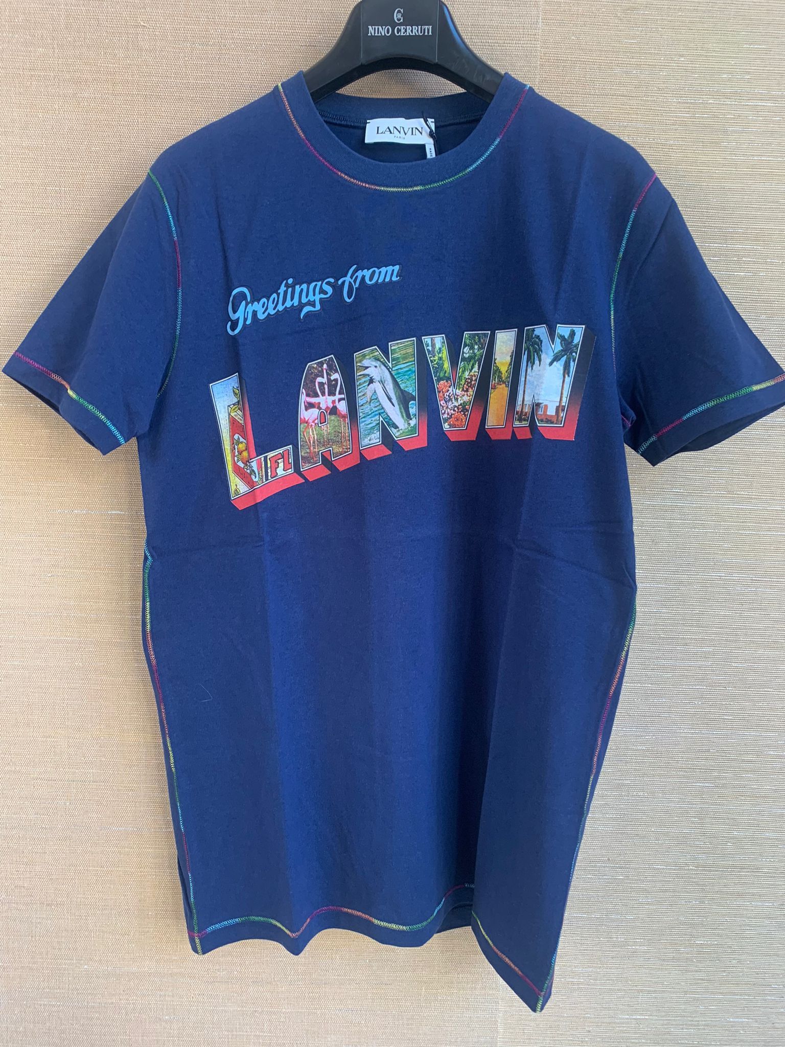image of Greetings From Lanvin Tee, Ss in Navy, Men's (Size XS)